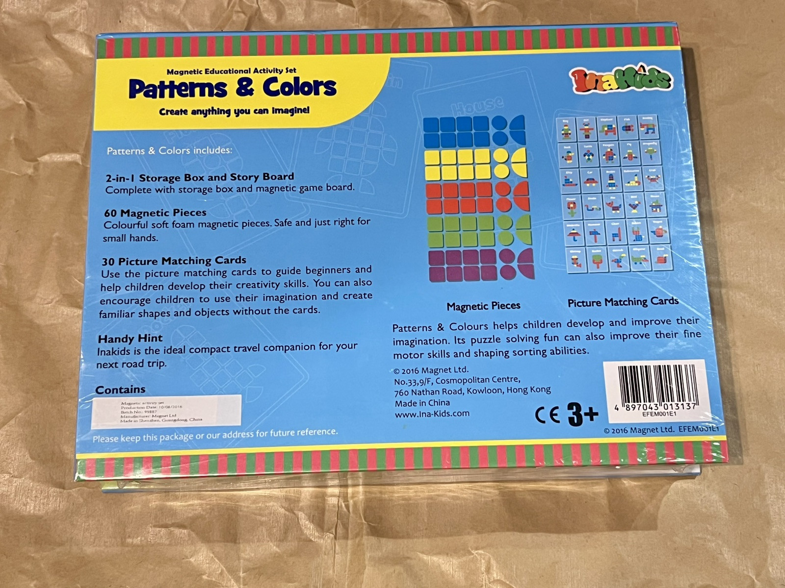 InaKids Magnetic Activity Set Learning Toy Patterns And Colors Foam Shapes NIB