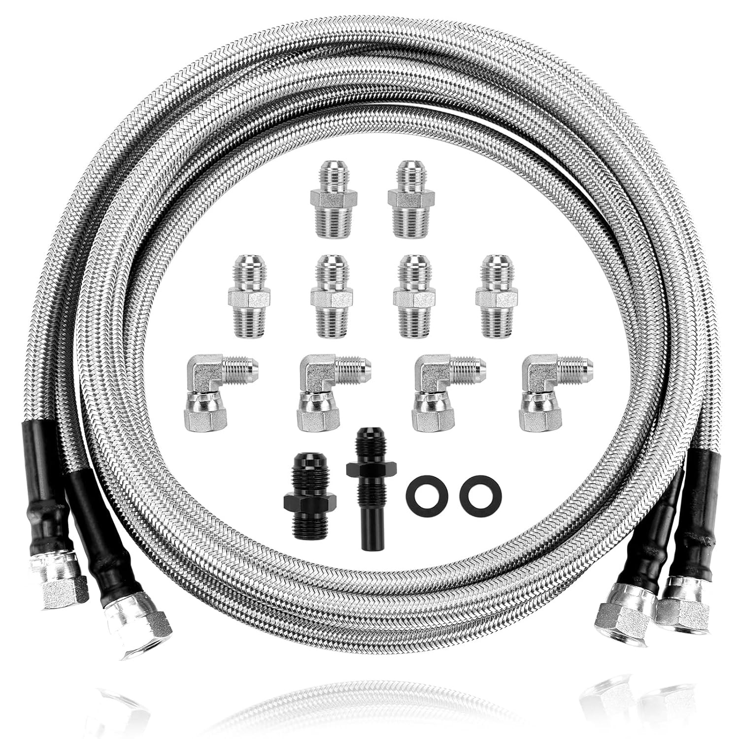 Chevy GM Ford 6AN SS Braided Transmission Cooler Lines 70″ Braided Kit