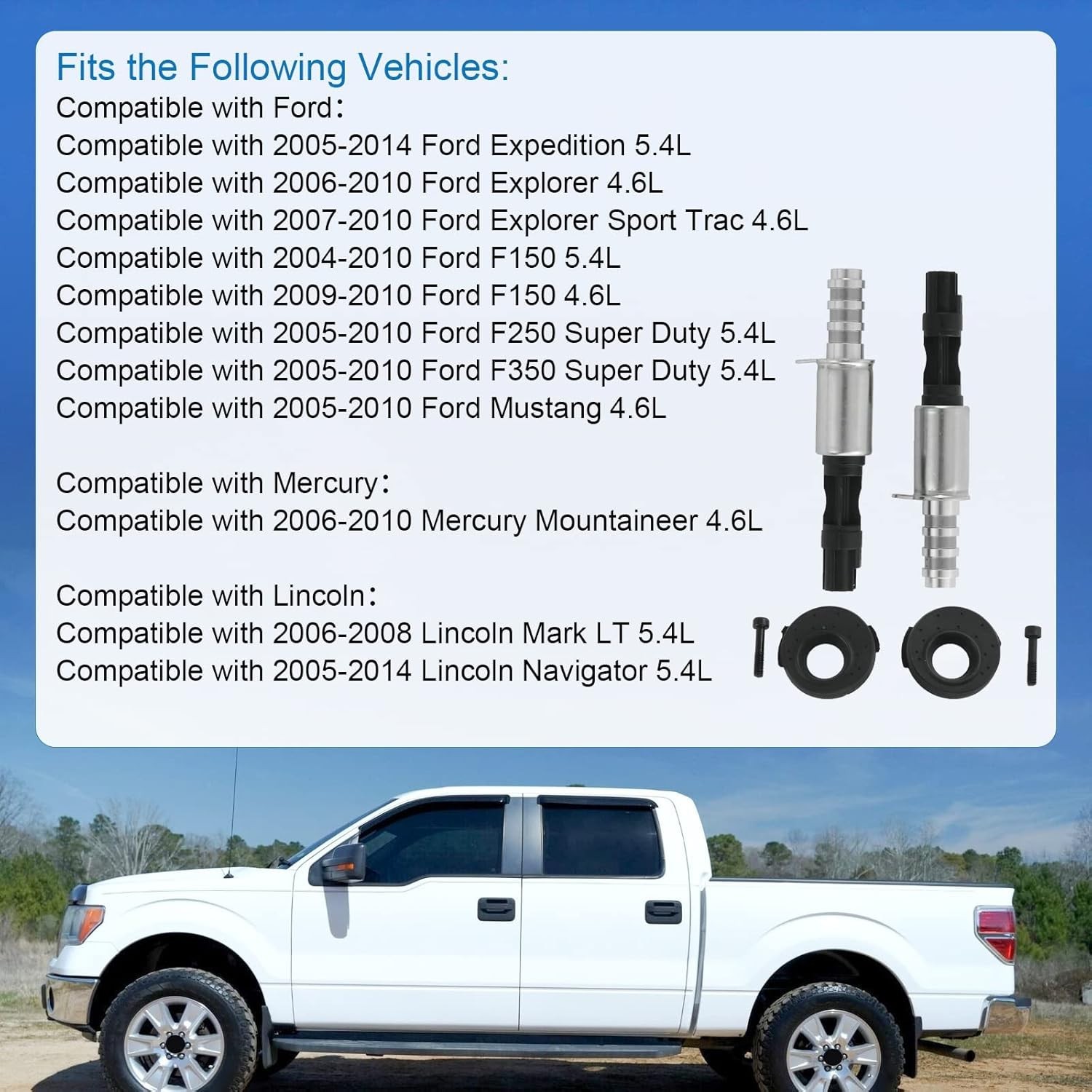 Variable Camshaft Timing Solenoid Kit VCT Compatible with Ford, Mercury & Lincol