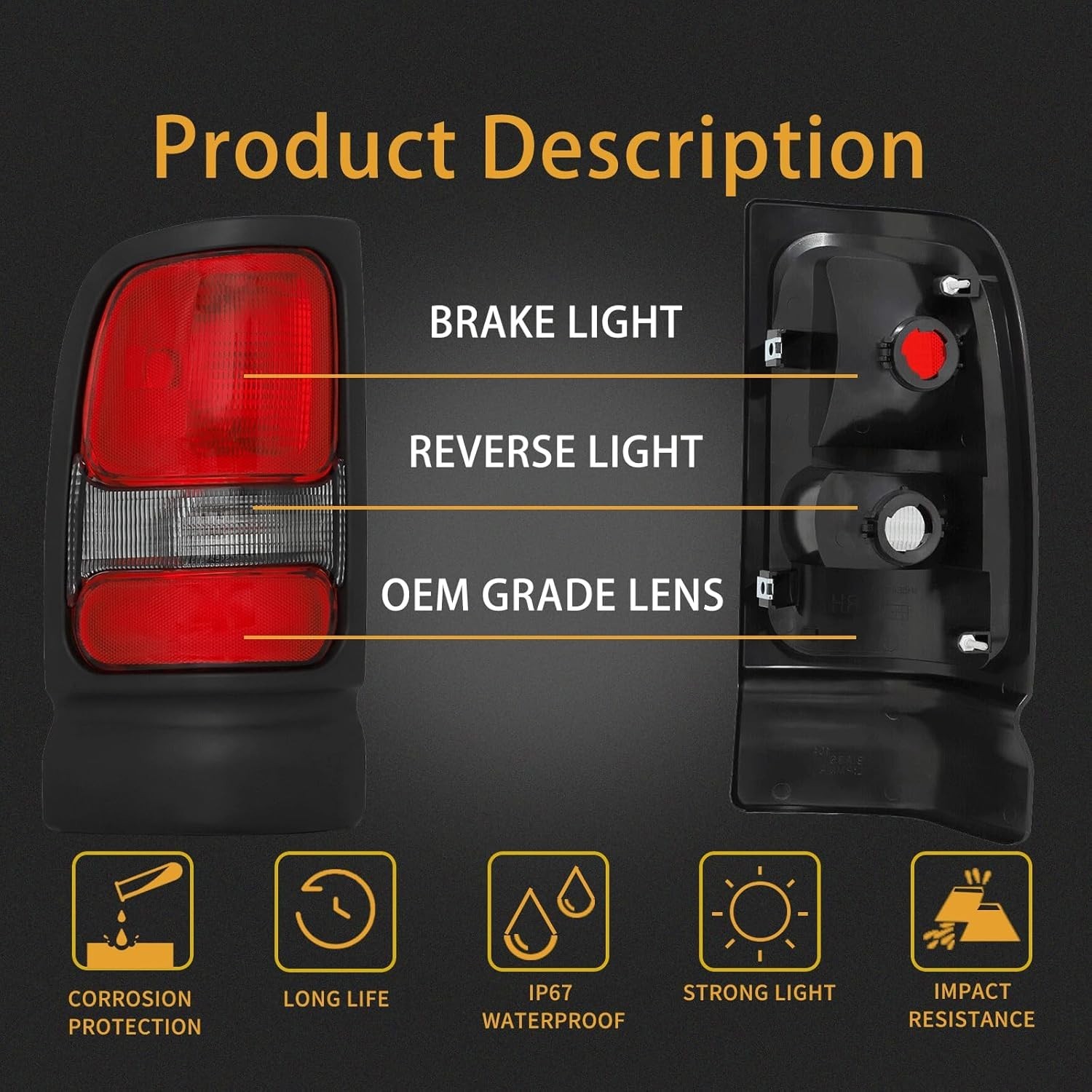 Tail Light Assembly Compatible With 1994-2001 Dodge Ram 1500 2500 3500 Driver an