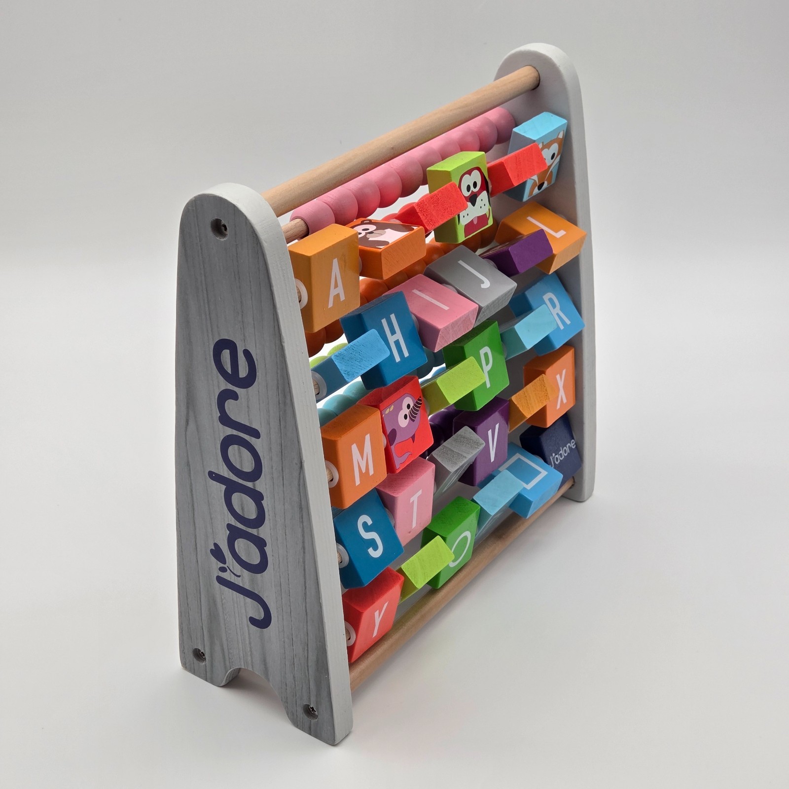 J’adore Double Sided Abacus-Letter and Animals, Multicolor