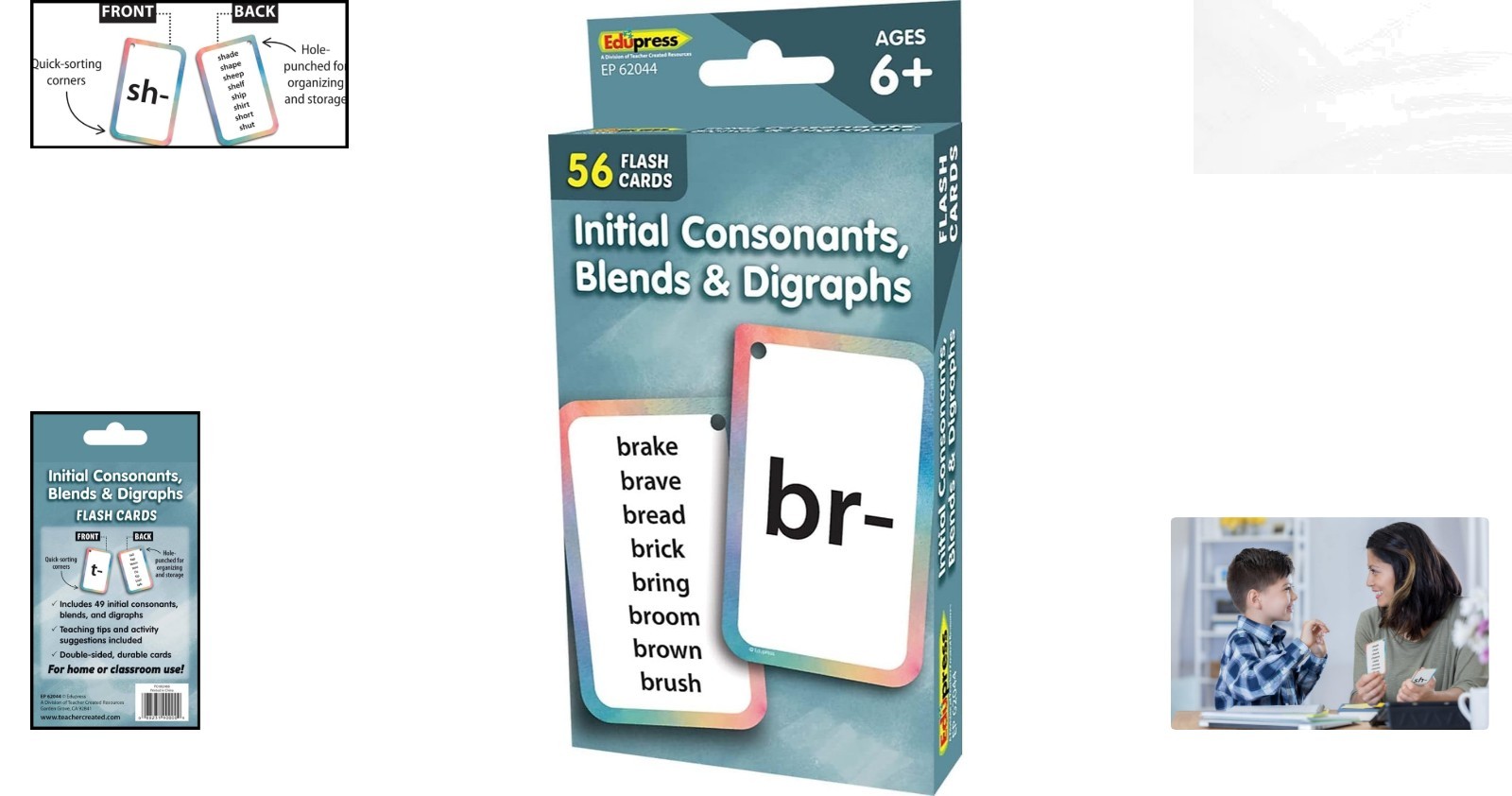 56 Durable Initial Consonants, Blends & Digraphs Flash Cards for Language Skills