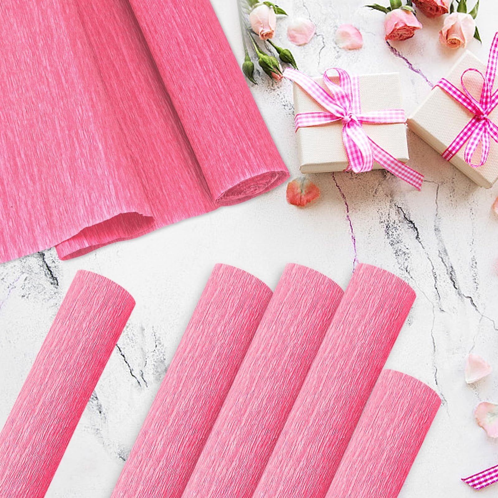 Crepe Paper Streamers 2 Rolls, 10 x 98Inch Sheets for DIY Pink
