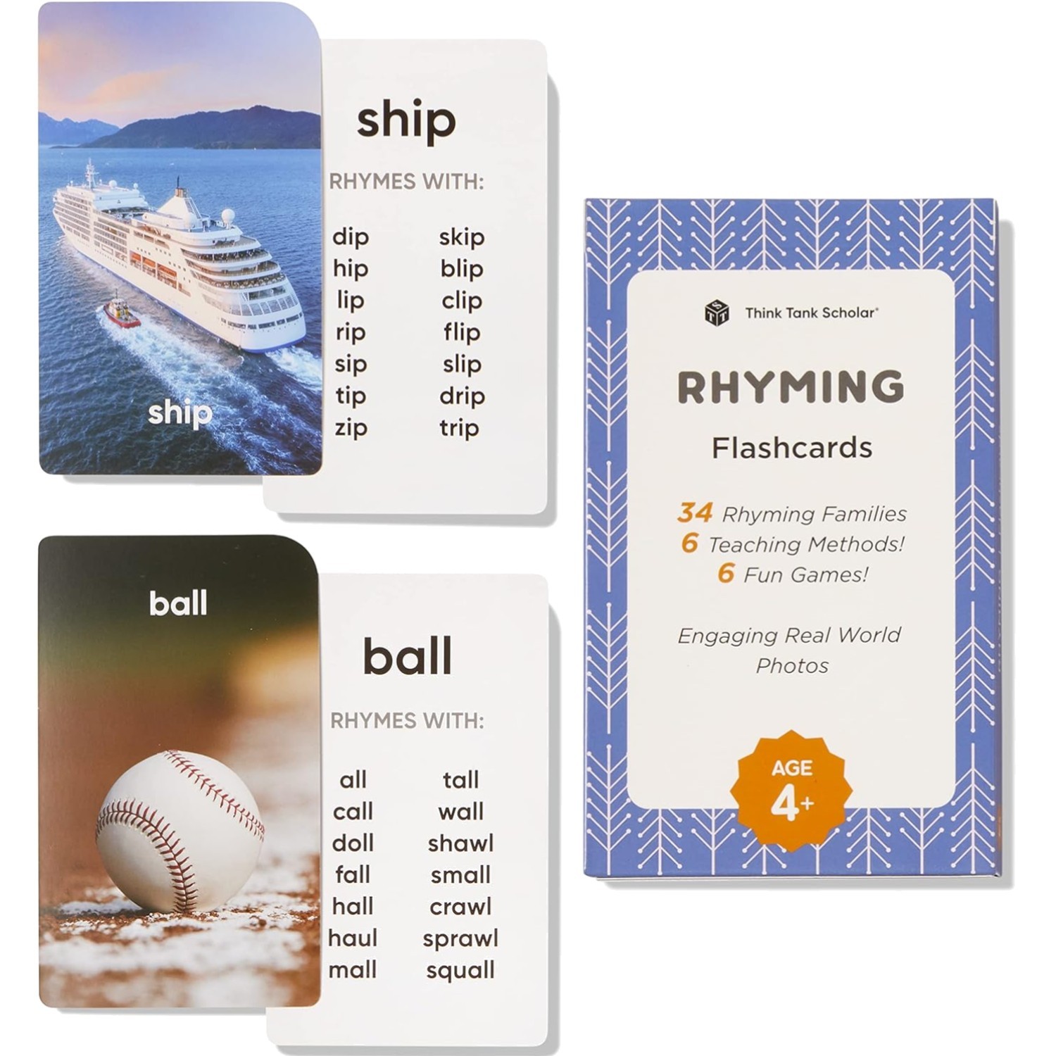 Rhyming Words Flash Cards Ages 4-8 – 36 Durable Cards