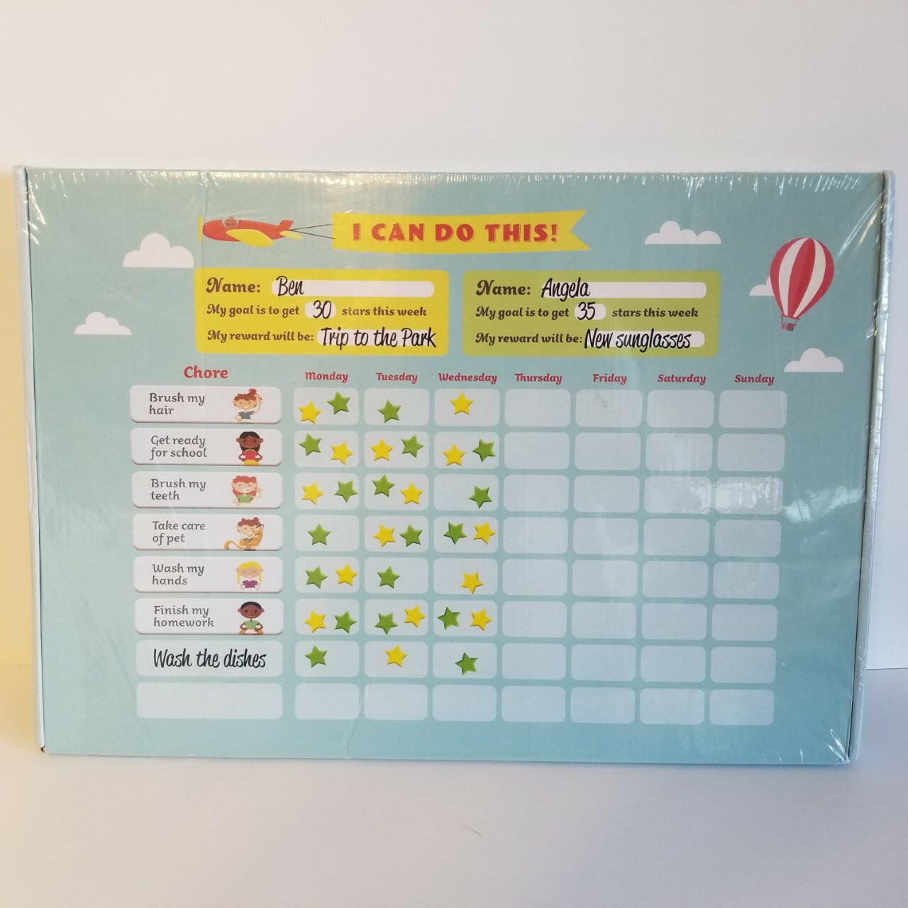 Magnetic Reward / Star / Responsibility / Behavior Chart For Up To 3 Children.