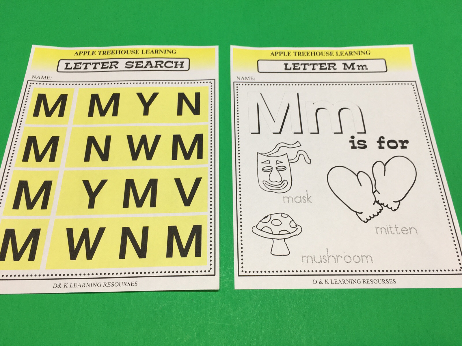 Letter Mm – Apple Treehouse Worksheets – Preschool Teaching supplies 20pgs