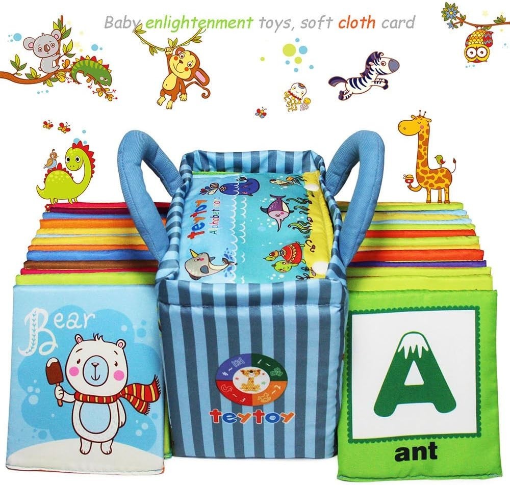 Baby Toy Zoo Series 26pcs Soft Alphabet Cards with Cloth Bag for Over 0