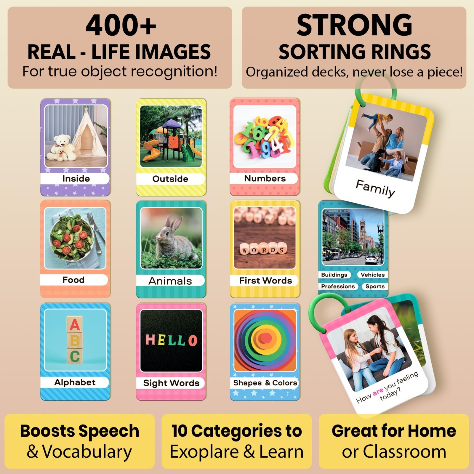 Toddler Flash Cards 225 Pack – Montessori Learning Cards for Ages 1-3, Alphabet