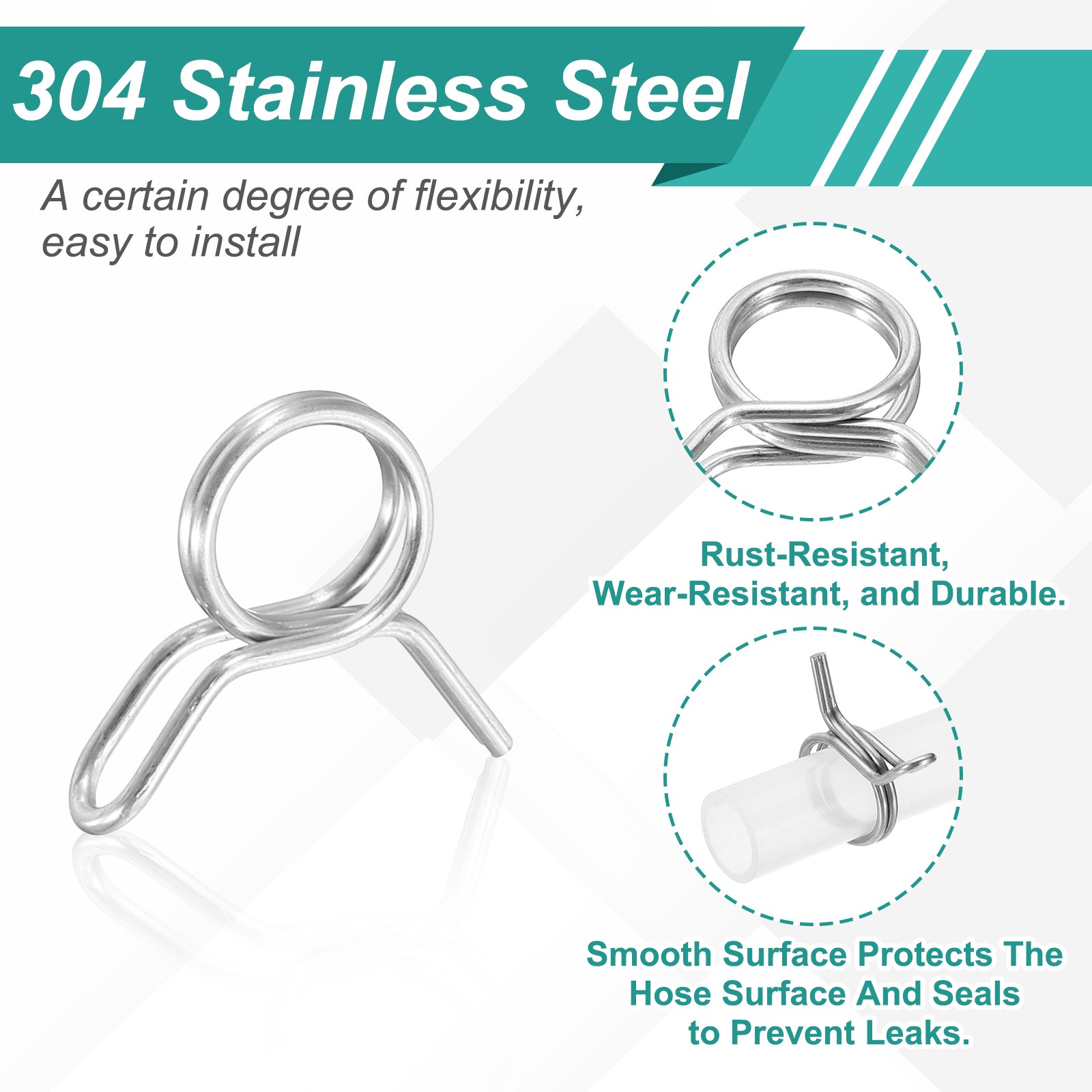12Pcs 8mm ID 8-9.5mm OD Double Wire Spring Hose Clamp Spring Clips Clamps