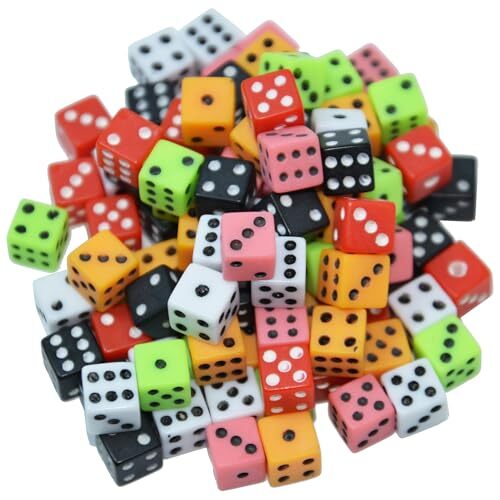 100 Assorted D6 Mini Tiny Dice Game Dot Square Dice for Square Corner-D8mm