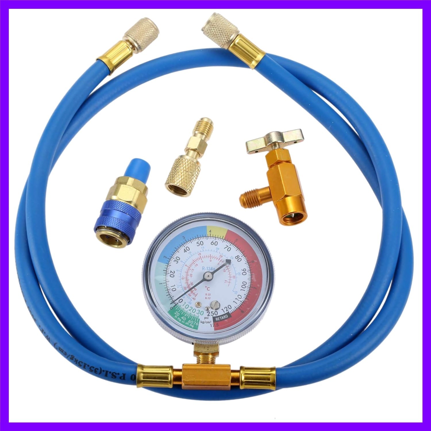 R134A Recharge Hose Kit with Gauge, 59” AC Refrigerant Recharging Hose with …