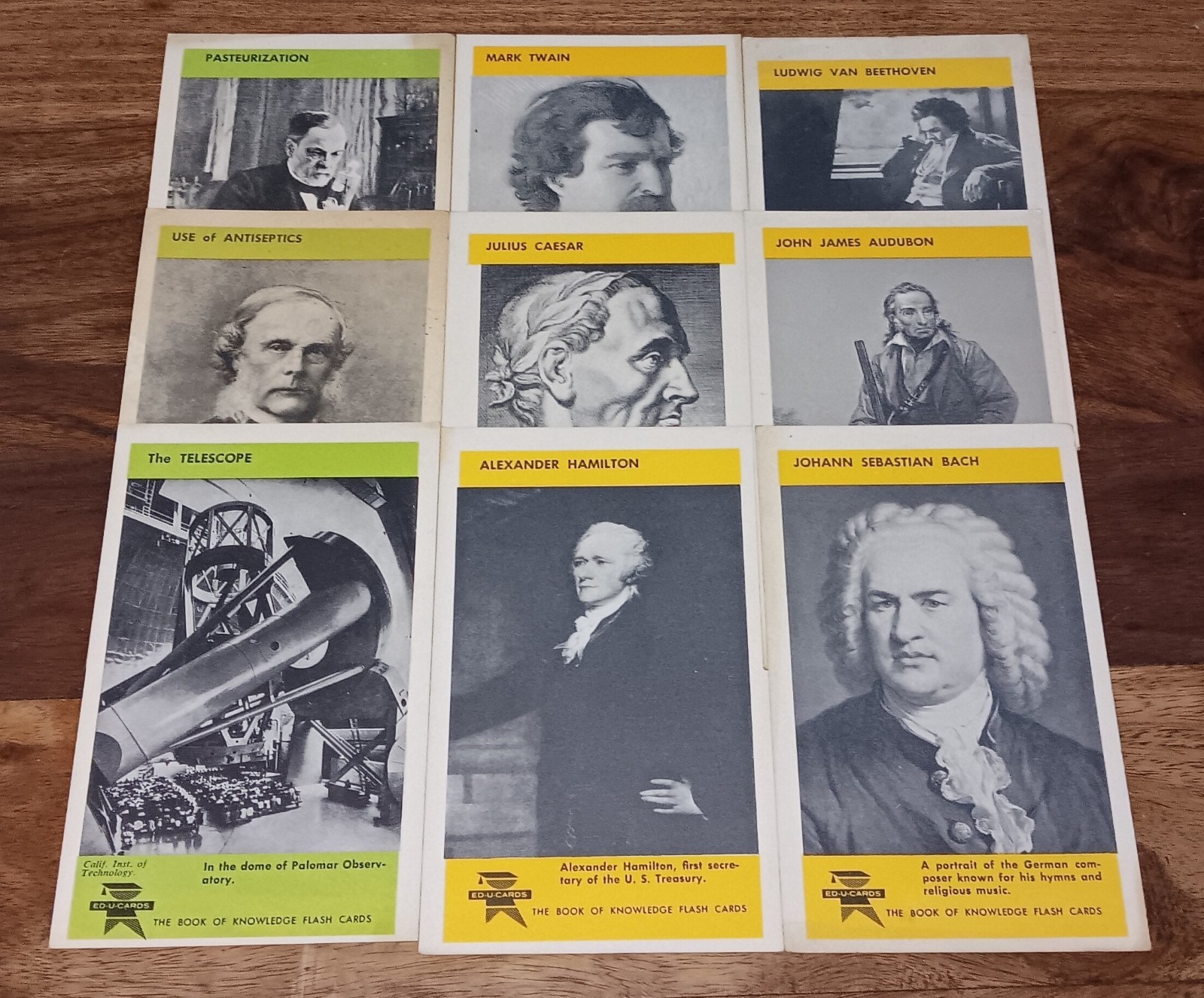 Set of Nine The Book of Knowledge Flash Cards- Ed-U-Cards Bach, Caesar