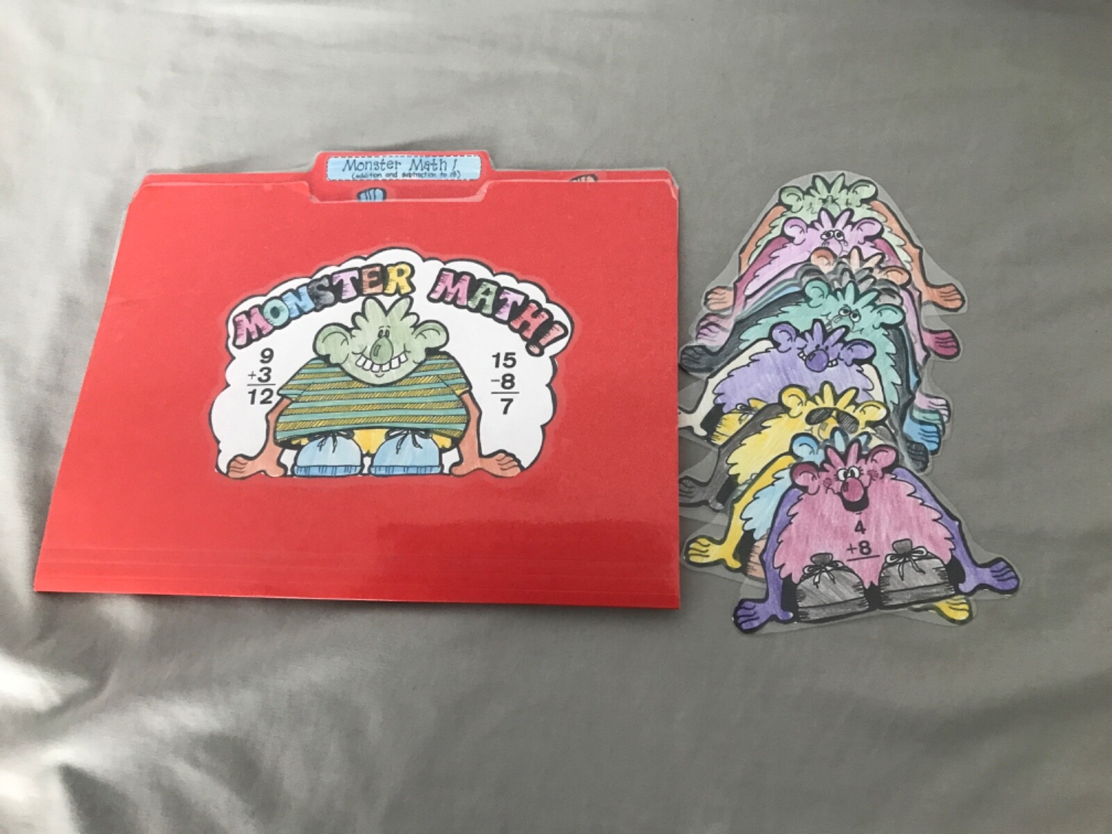 Monster Math! Add subtract 2nd grade math file folder game teacher resources