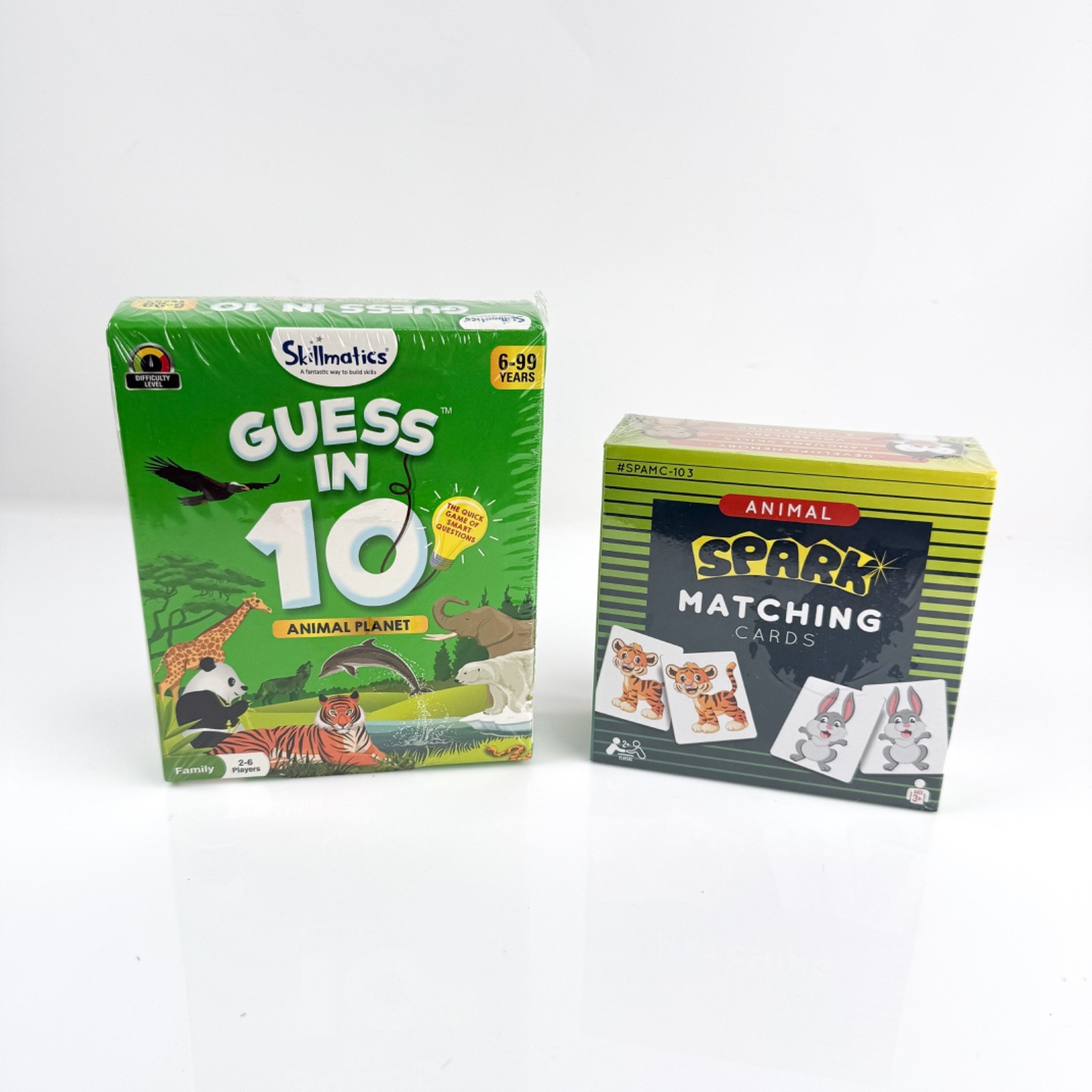 2 Kids Card Game Lot: Guess in 10 Animal Planet & Animal Spark Matching Cards