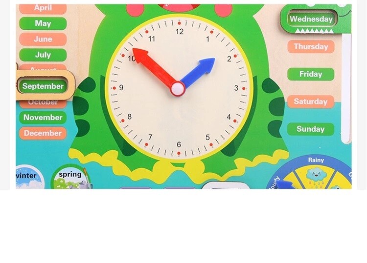 7in1 Wooden Calendar Clock Board Kids Preschool Days Months Season Time Wood Toy