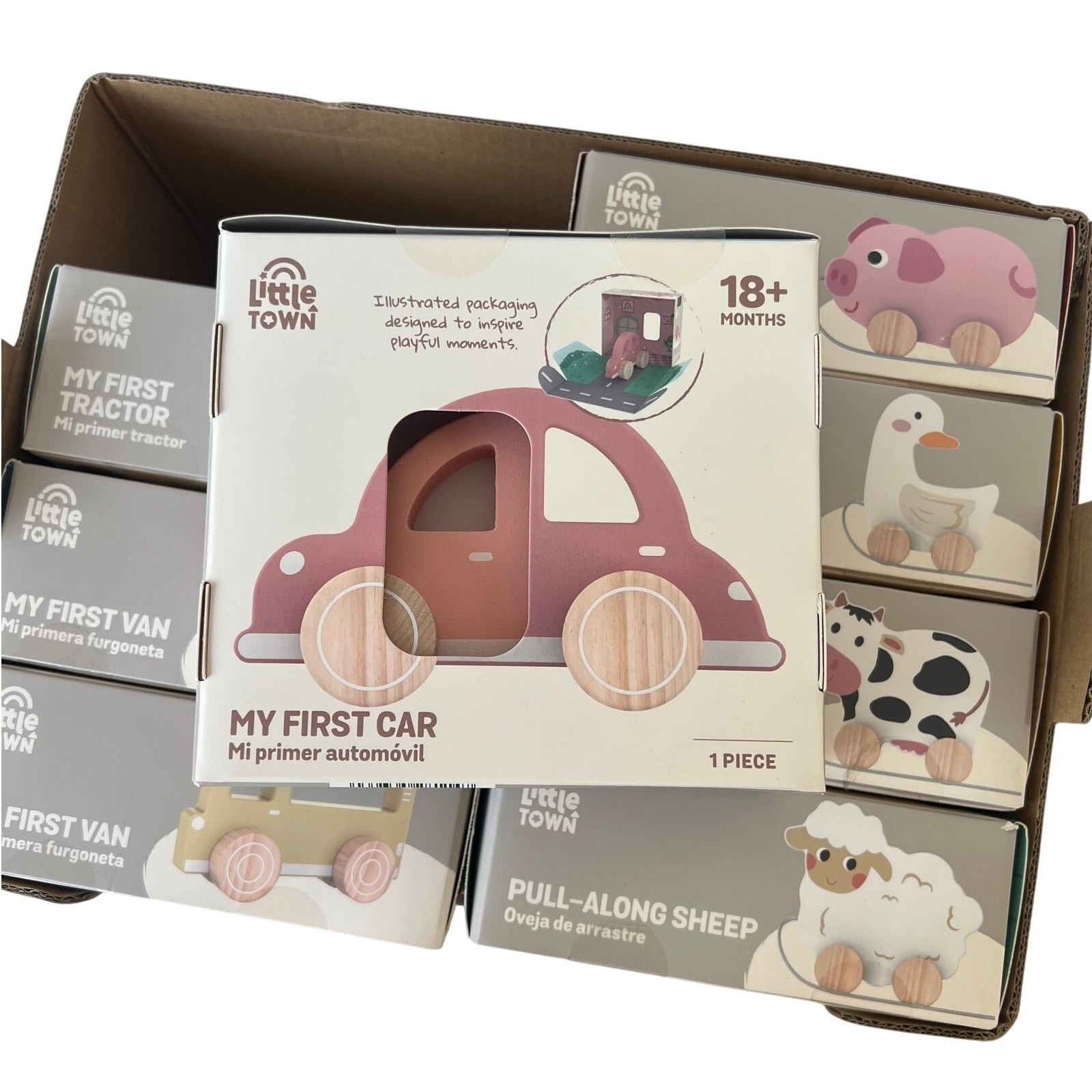 Little Town Wooden Baby Toy Lot 8 NIB Pull-Along Animals & Cars Aldi Montessori