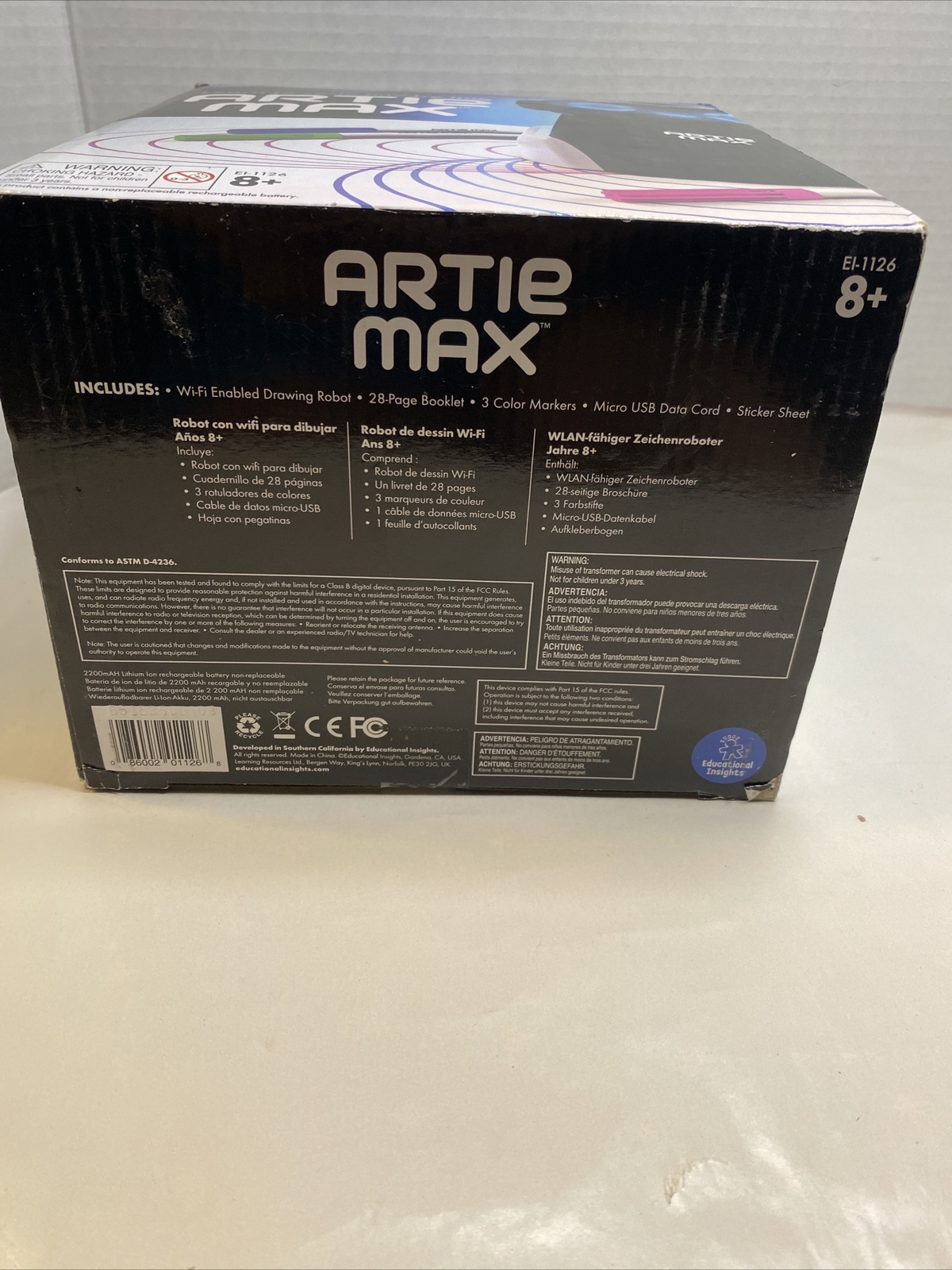 Educational Insights EI-1126 Black White Artie Max the Coding Robot Used