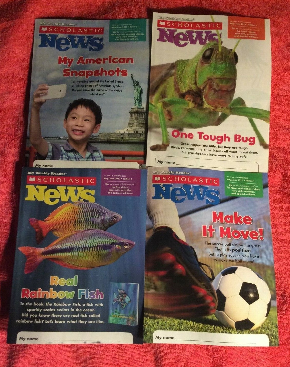 LOT OF 4 SCHOLASTIC READERS GRADE 1 MAY JUNE 2017 GRASSHOPPERS THE RAINBOW FISH