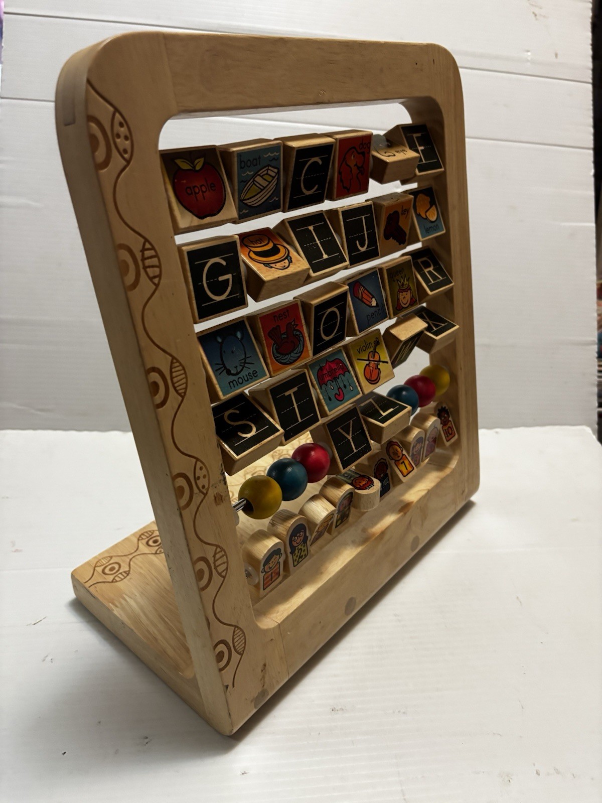 Wooden Alphabet Abacus ABCs Numbers Learning Activity Center Educational Toy New