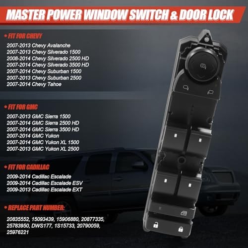 20835552 Driver Side Power Master Control Window & Door Lock Switch Fit for
