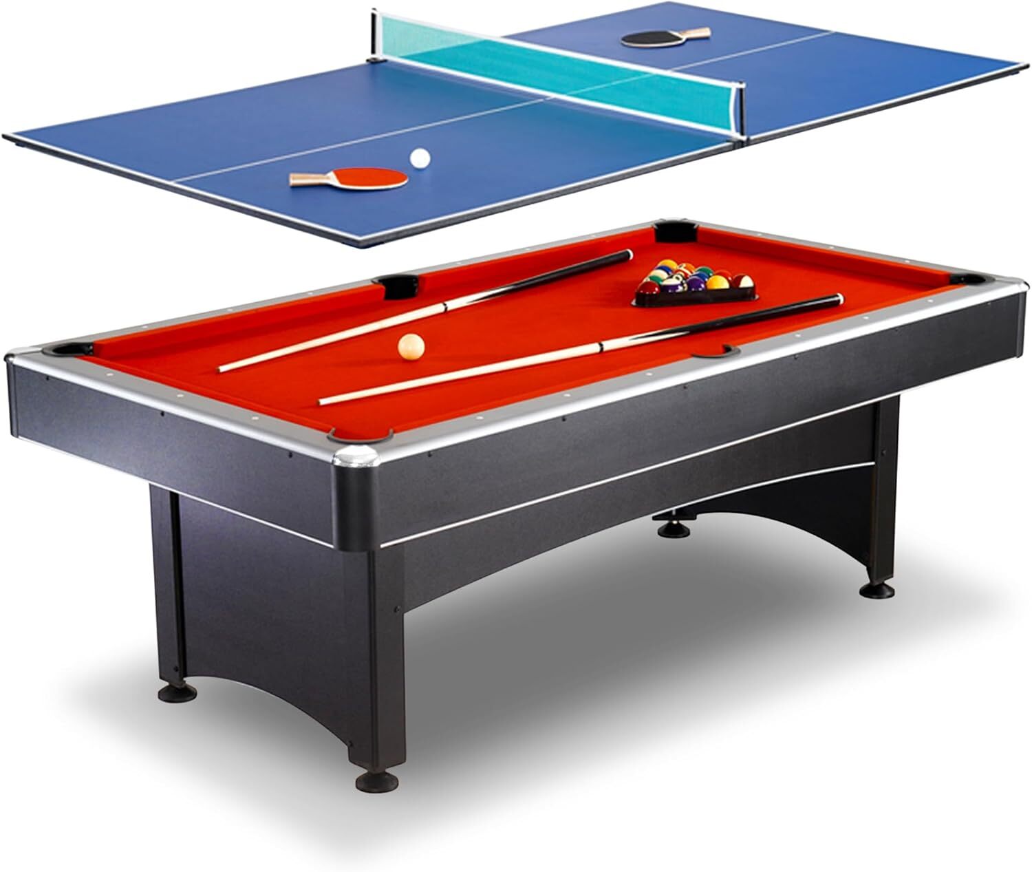 Hathaway Maverick 7-Foot Pool and Table Tennis Multi Game with Red Felt and Blue