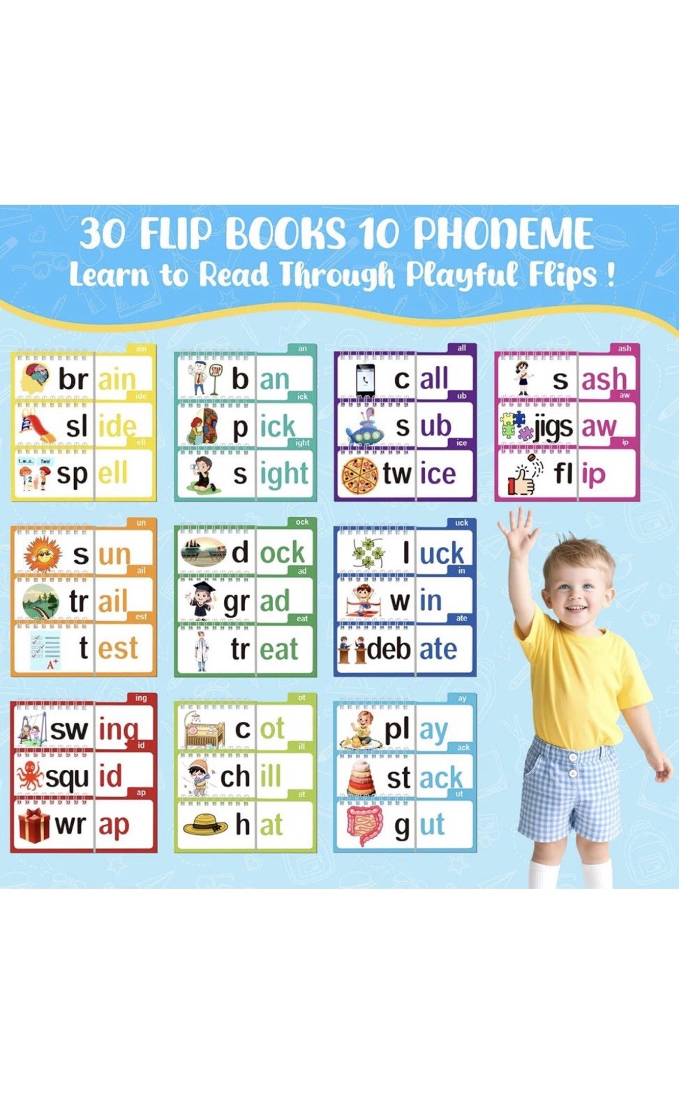 Phonics Flash Cards Word Family Build Book,Learn to Read 30 Read and Rhyme Flip