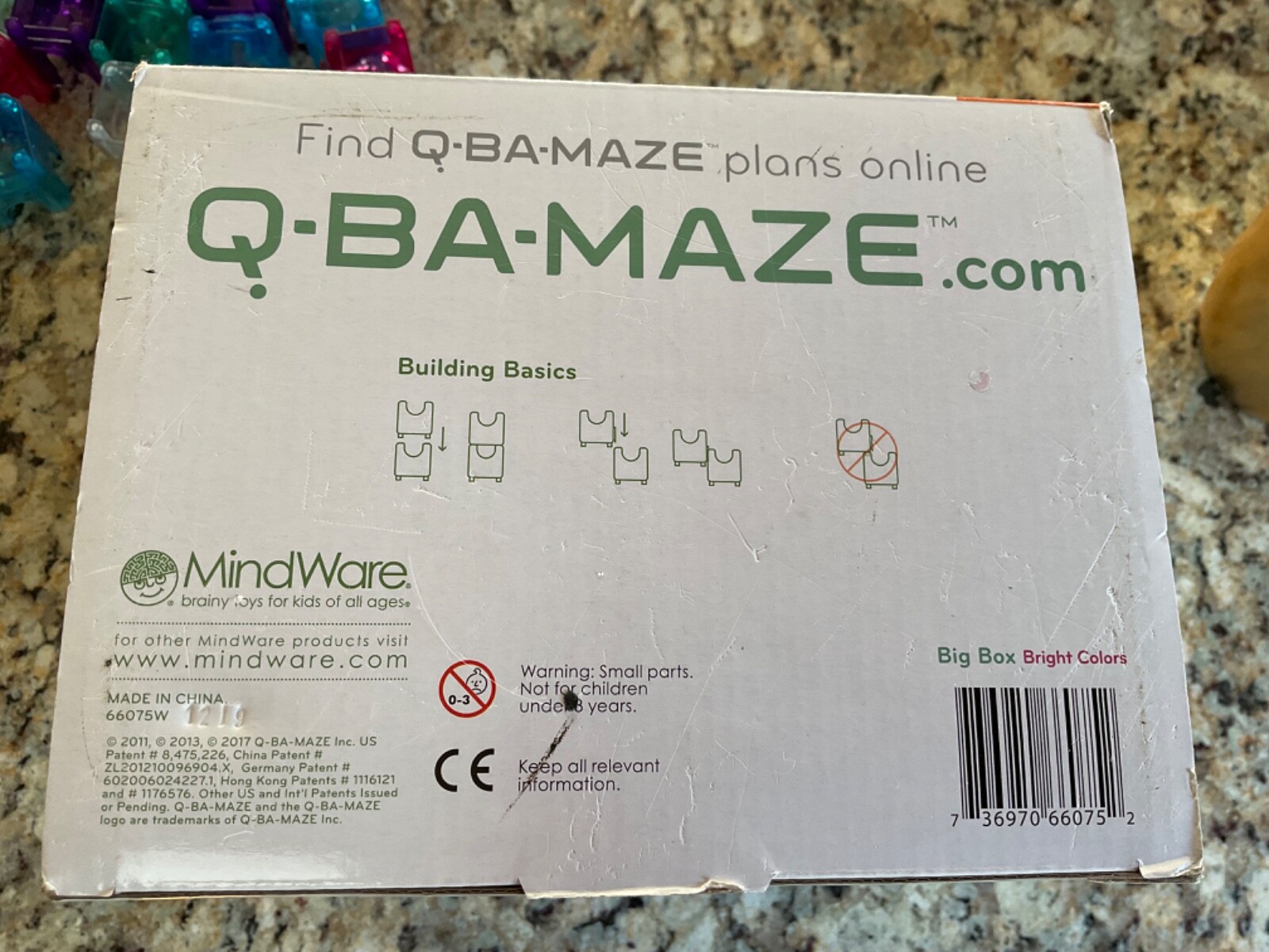 MINDWARE Q-BA-MAZE 2.0 MARBLE MAZE BIG BOX BRIGHT COLORS 69 CUBES 20 MARBLES