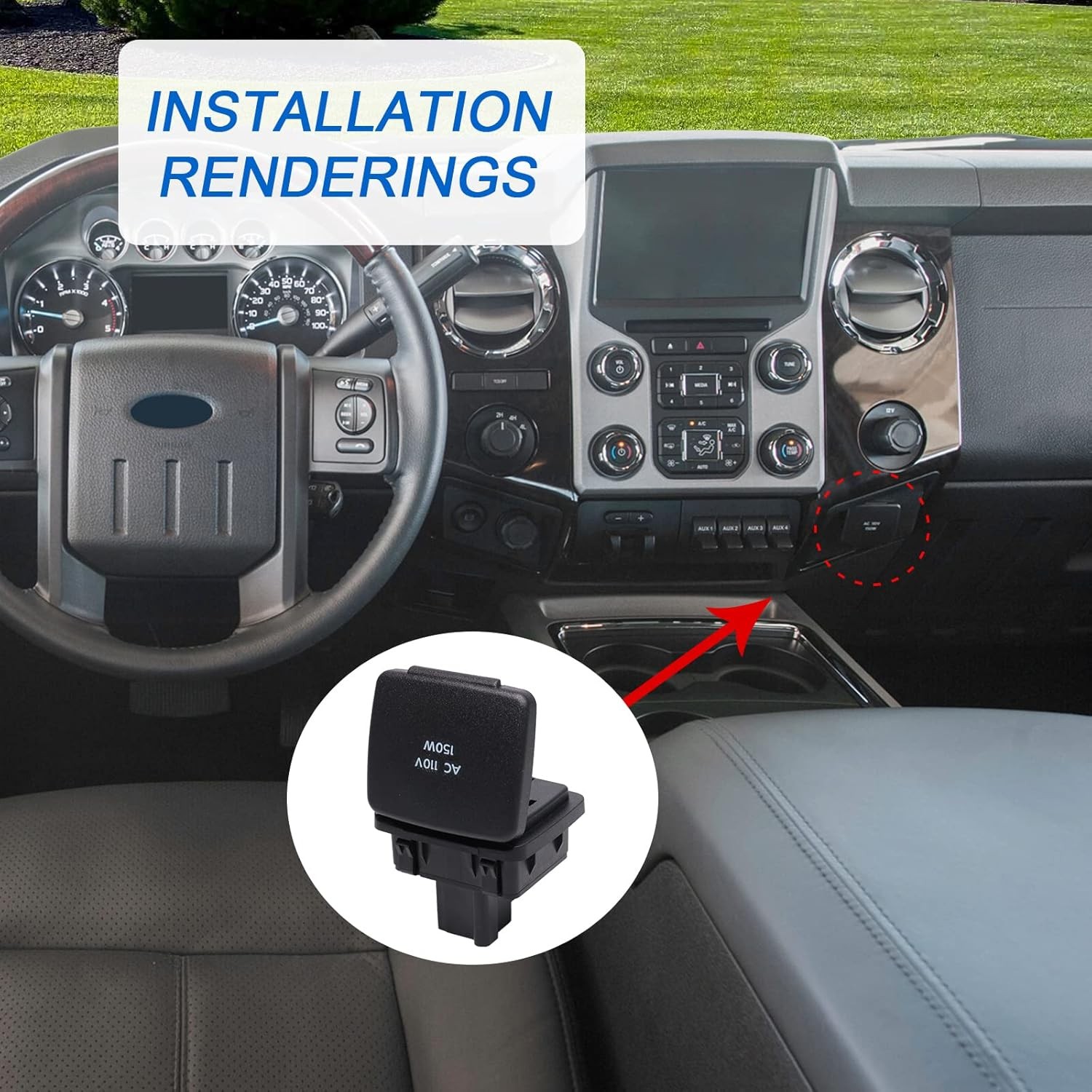 Center Console Power Outlet Socket Plug Compatible with 2011-2015 Ford Explorer