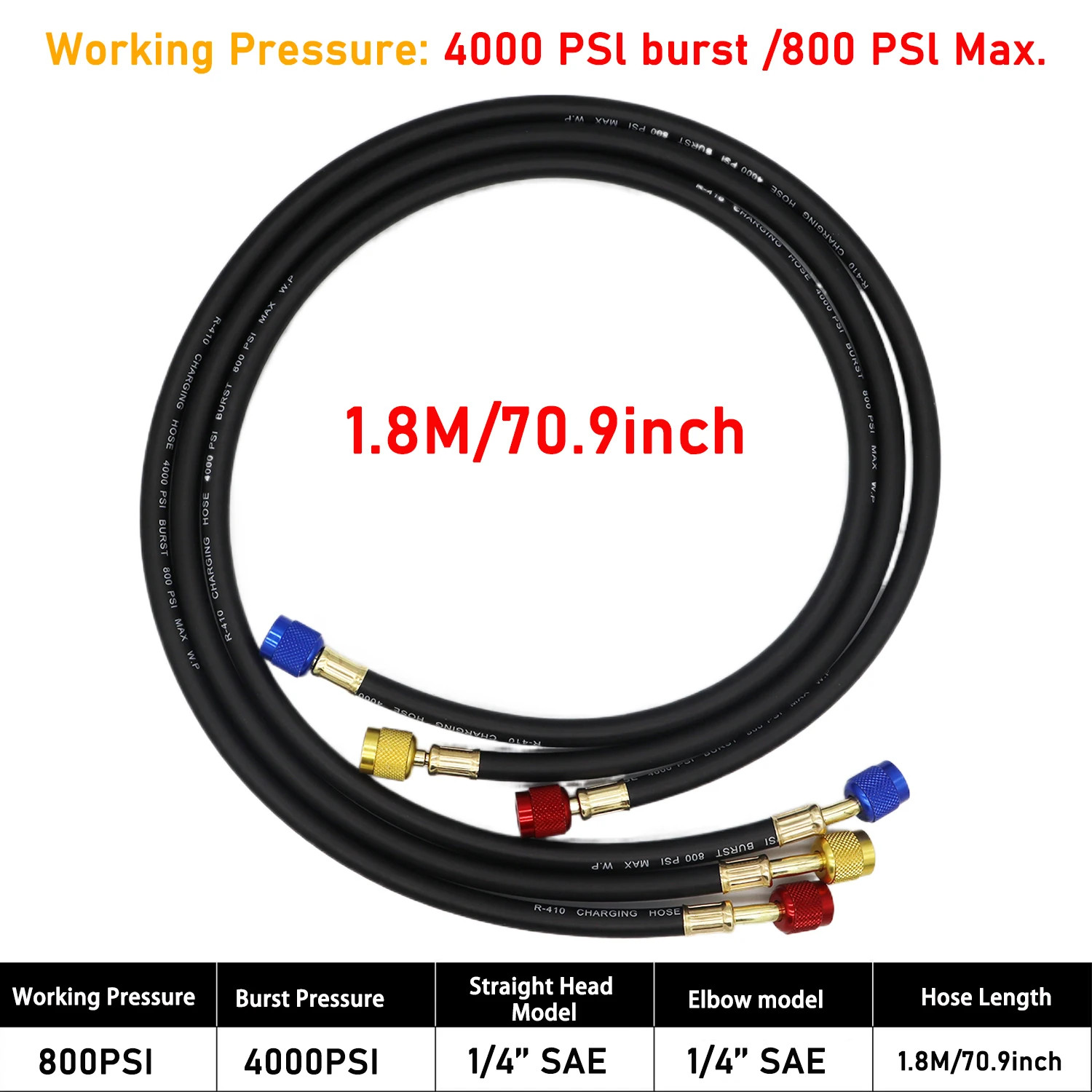 AC Charging Hose Tube Kit Hose Low Loss Fittings for R134A R12 R22 Refrigerant
