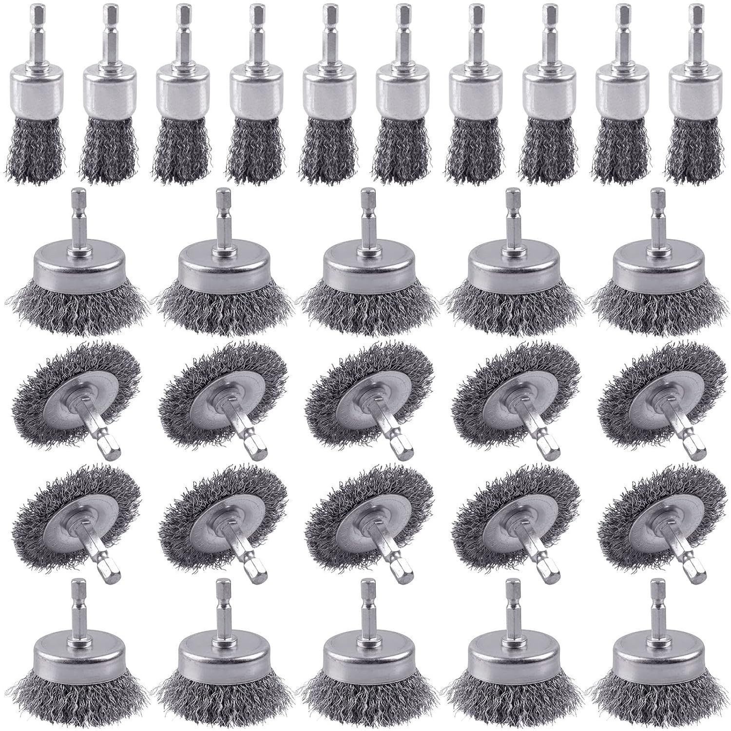 30 Pack Carbon Steel Wire Wheel Brush Cup Brush Wheel Brush Pen Brush Set