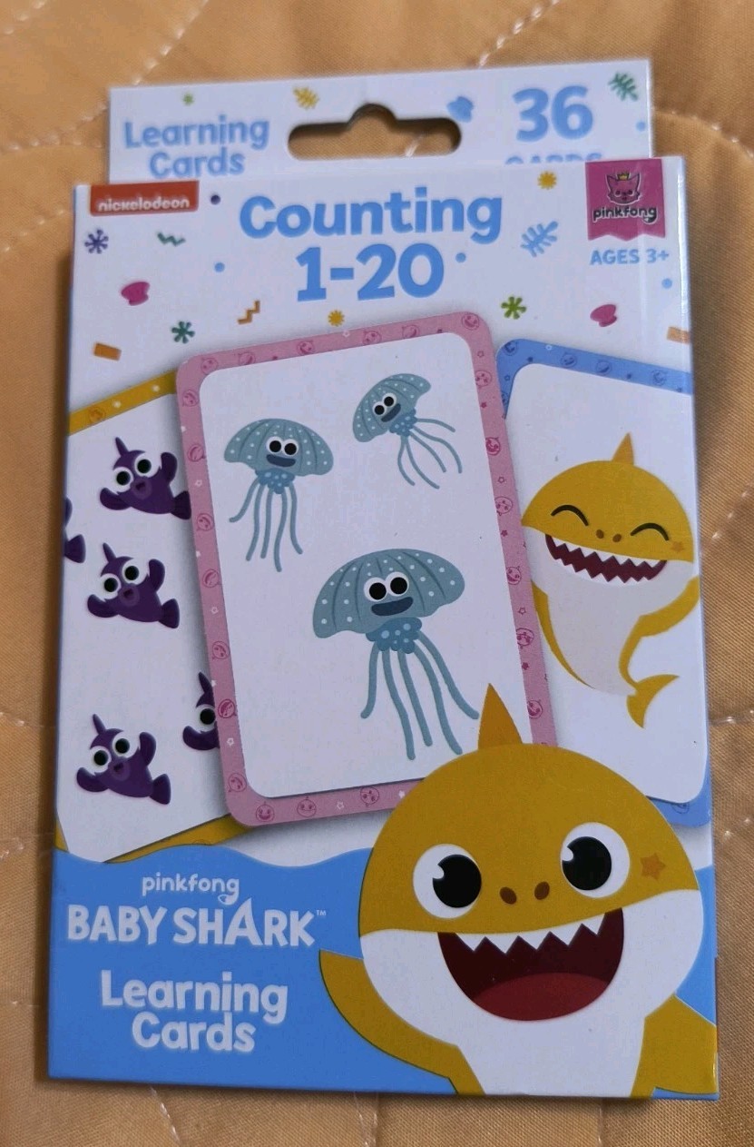 Baby Shark Counting 1-20 Number Flash Learning Colorful Cards NEW! Free Shipping