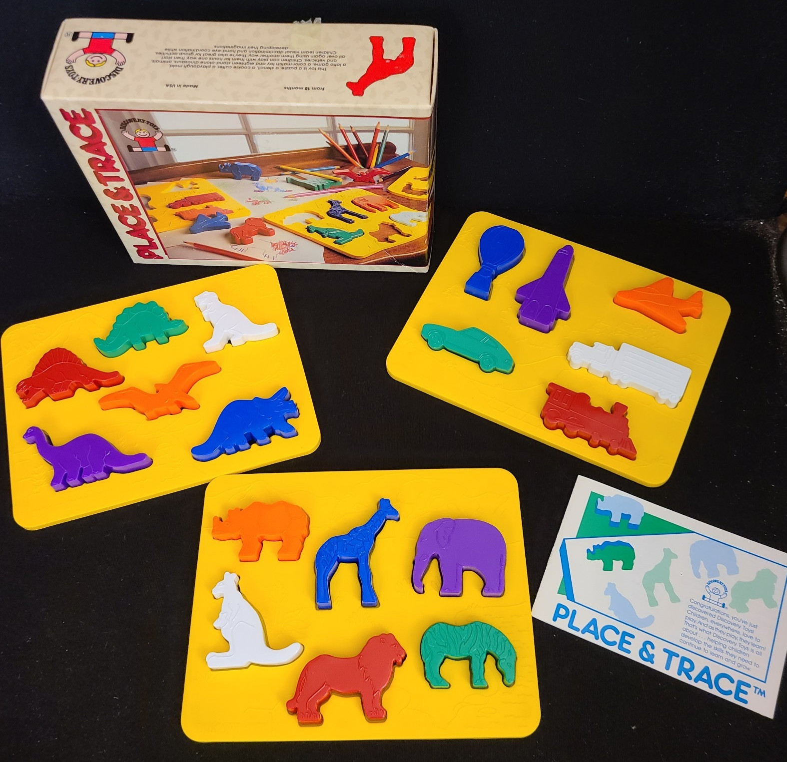 Vintage Discovery Toys Place and Trace Puzzle for 24+ Months Animals Vehicles