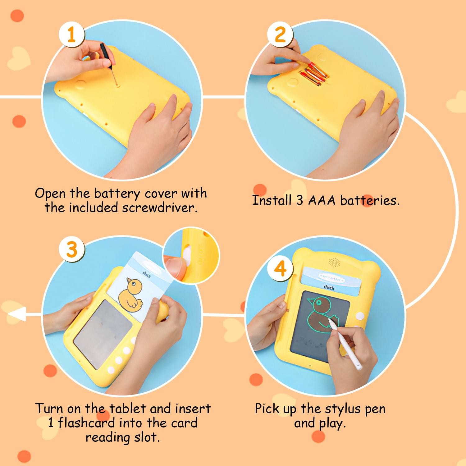100 Words Talking Flash Cards 5.5″ Toddler LCD Writing Tablet w/ 50 Double-sided