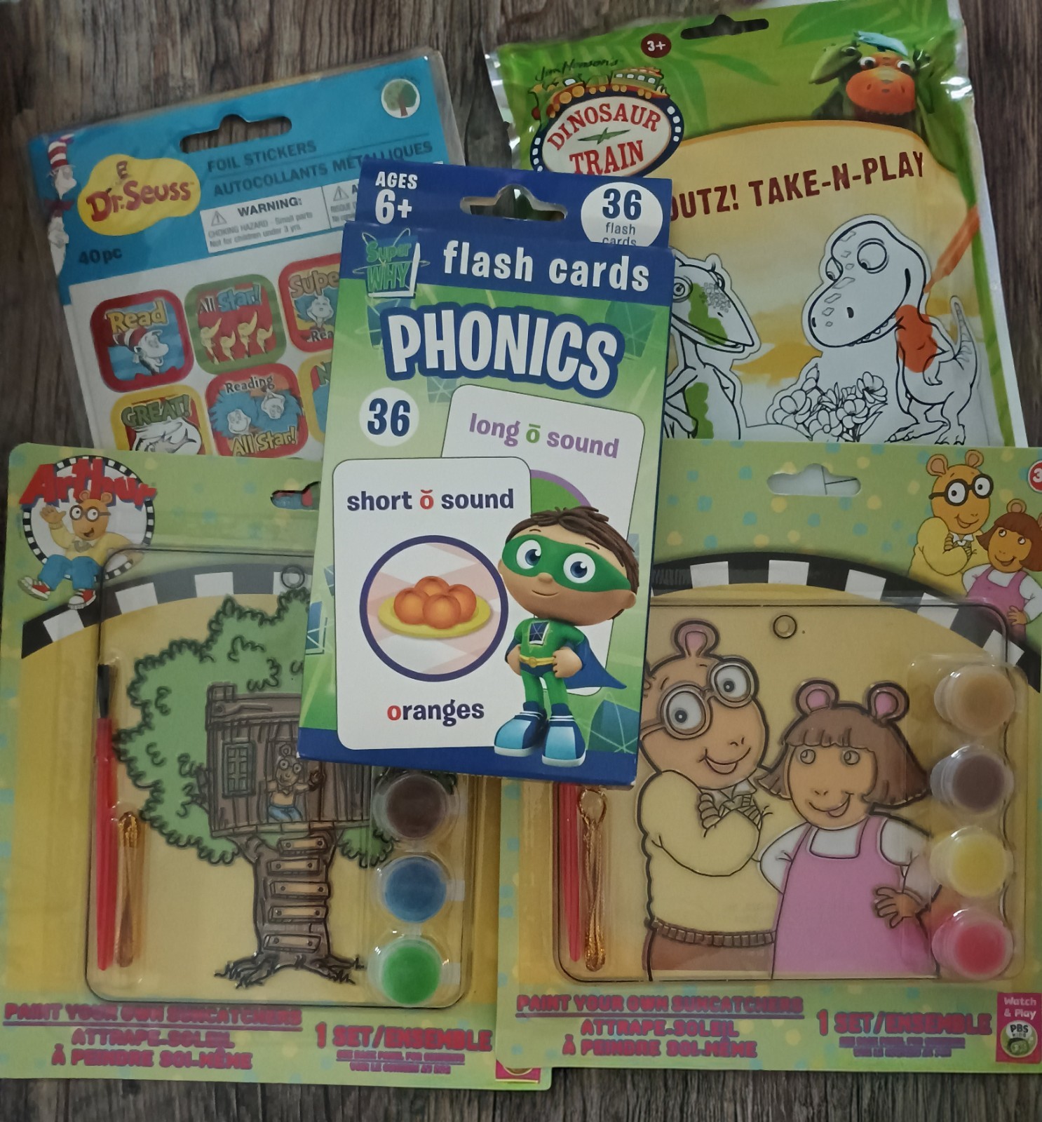 PBS Kids Lot Arthur Super Why Dinosaur Train Dr Seuss Phonics Flash Cards Craft