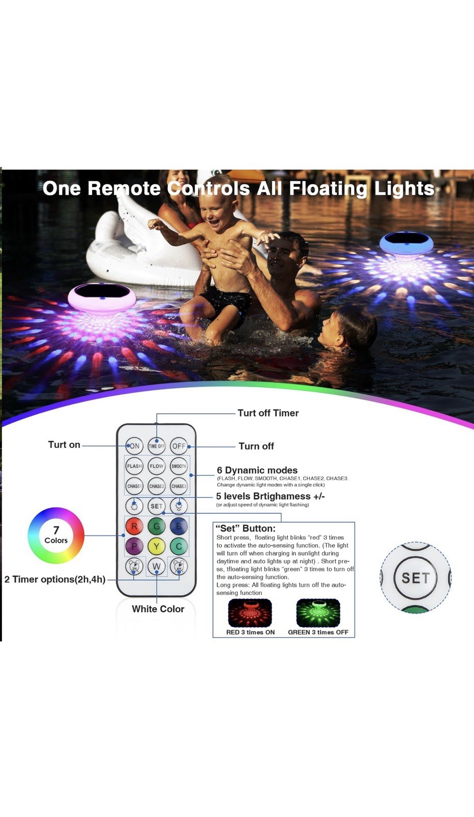 Solar Powered and USB Rechargeable Floating Pool Lights, 6.69 Inch IP68