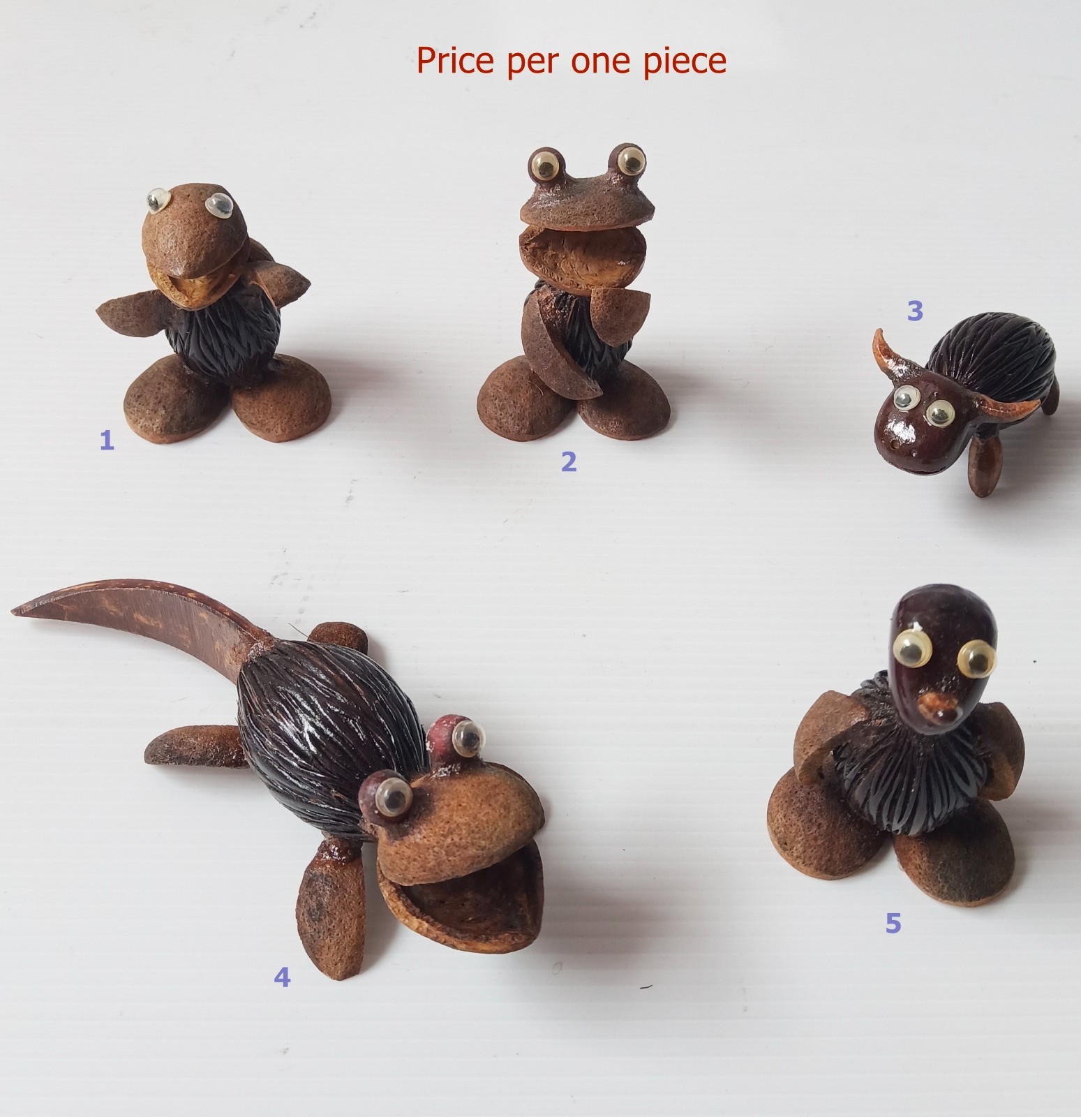 Tiny Coconut Shell Animals Sculpture – Eco-Friendly Desk Decor