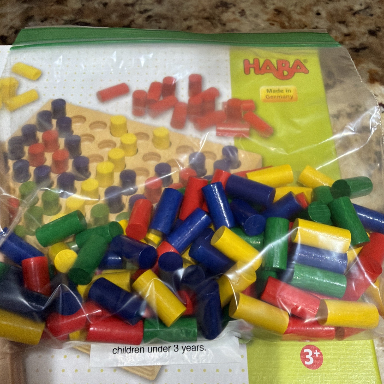 HABA 2230 COLOR PEGS PICTURES W/ WOOD BOARD GERMANY RARE MISSING 3 PEGS FREE S/H