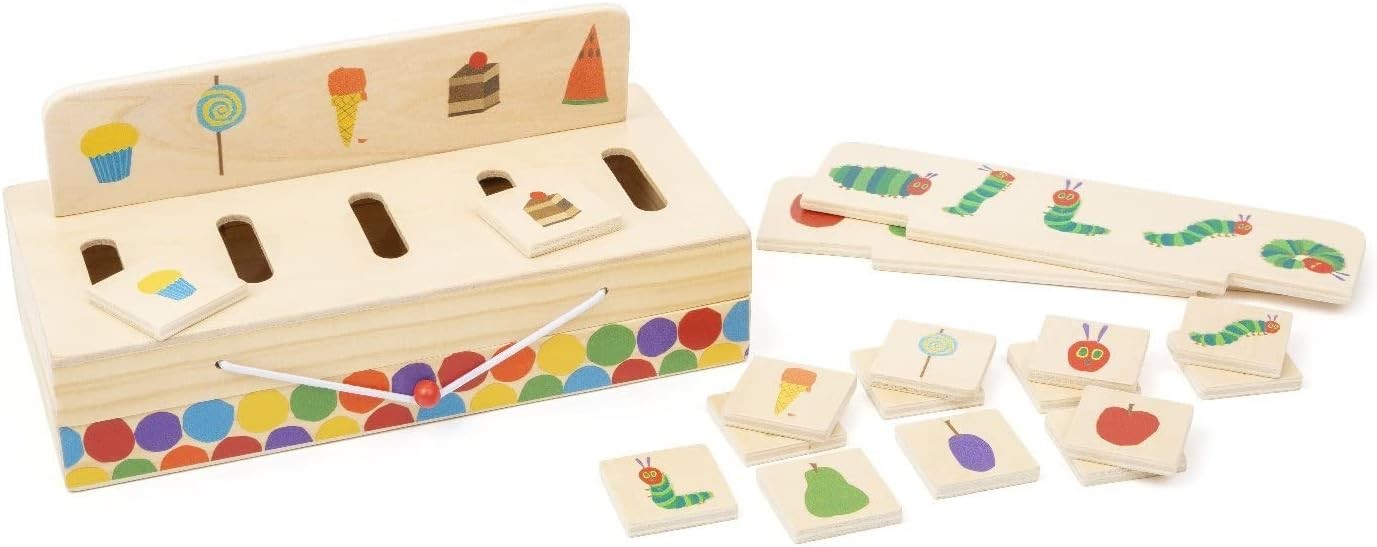 Small Foot 11342 Raupe Nimmersatt Bildersortierbox, aus Holz, Koordinationsspiel