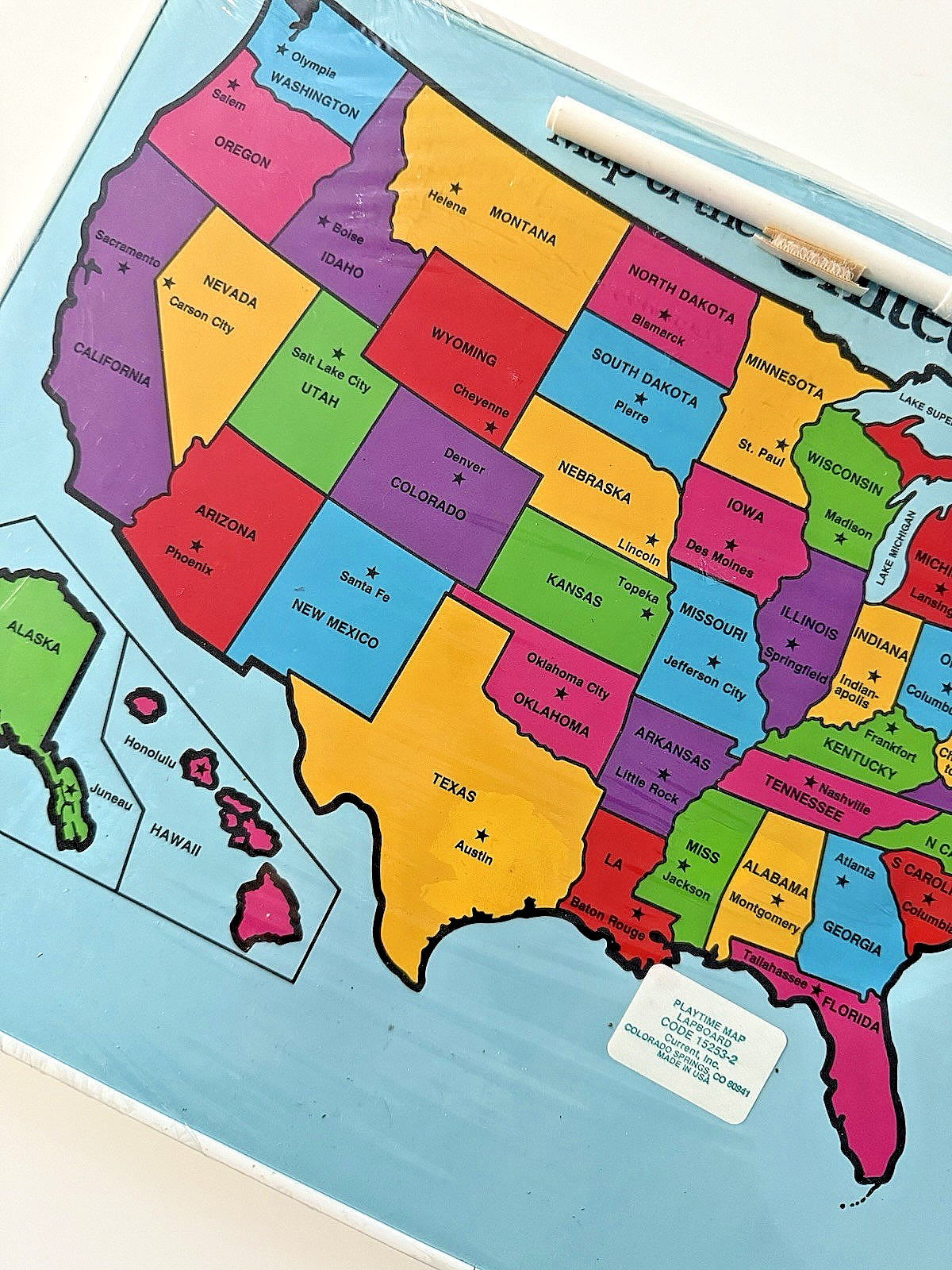 VINTAGE Write and Wipe Map USA and Capitals Plus Games RARE 1980’s School FUN
