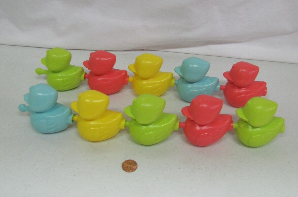 Lot Of 10 Vtg Plastic Ducks In A Row Toddler Snap Pop Beads Toy Quack Duck Birds