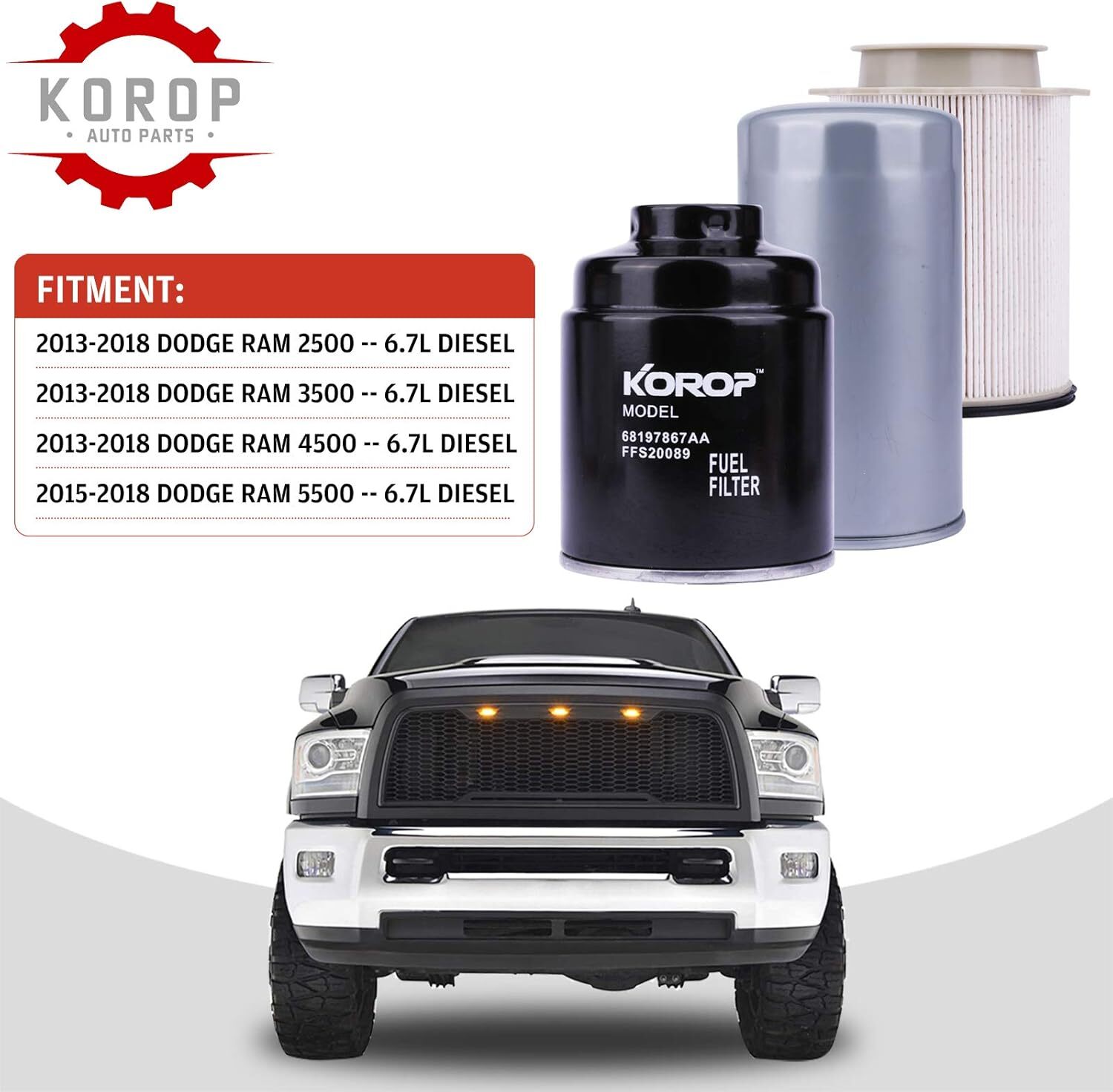 Fuel Filter Water Separator And Oil Filter Set For 2013-2018 Ram 6.7L Diesel