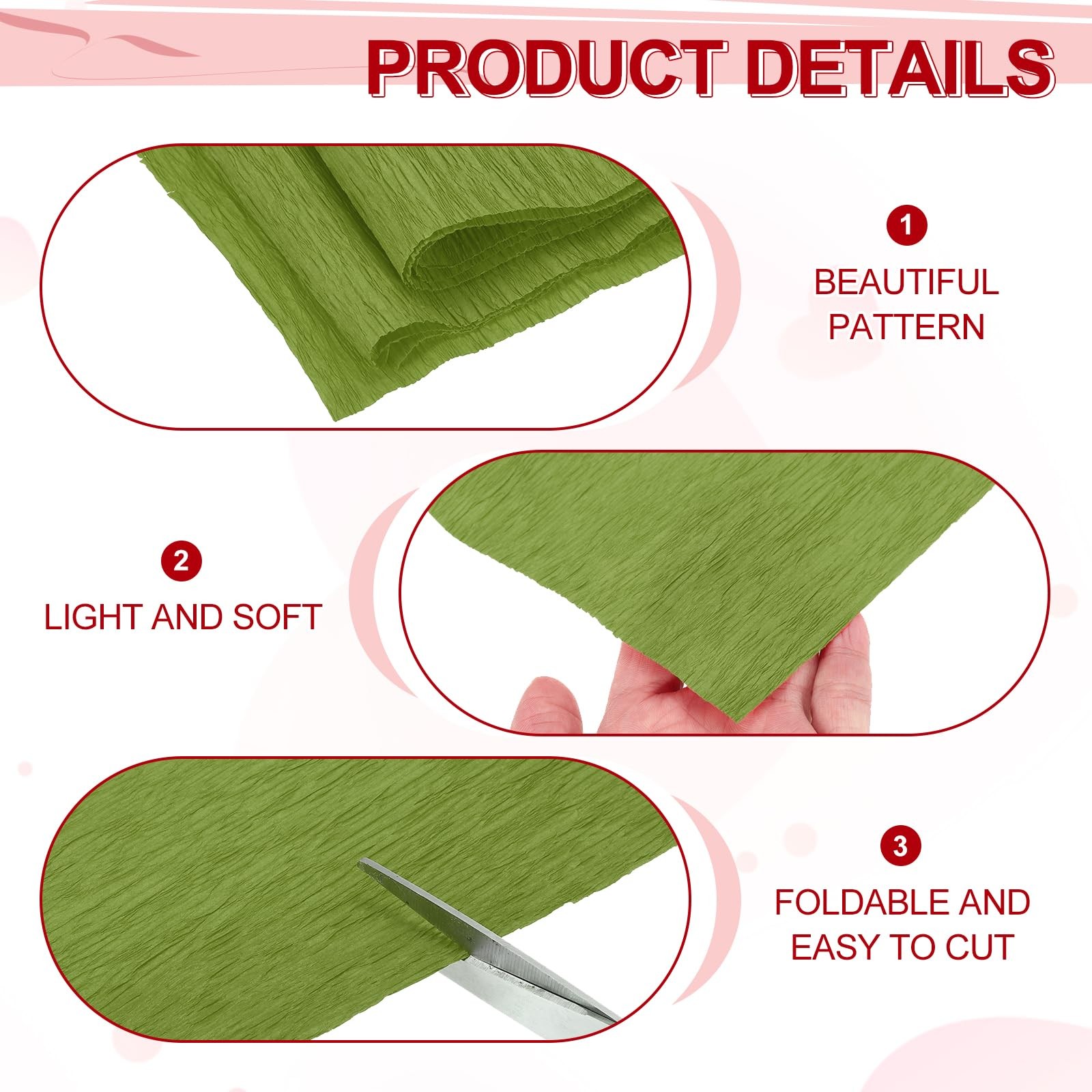 MECCANIXITY Crepe Paper Rolls 7.5ft Long 20 Inch Wide for Various Olive Green