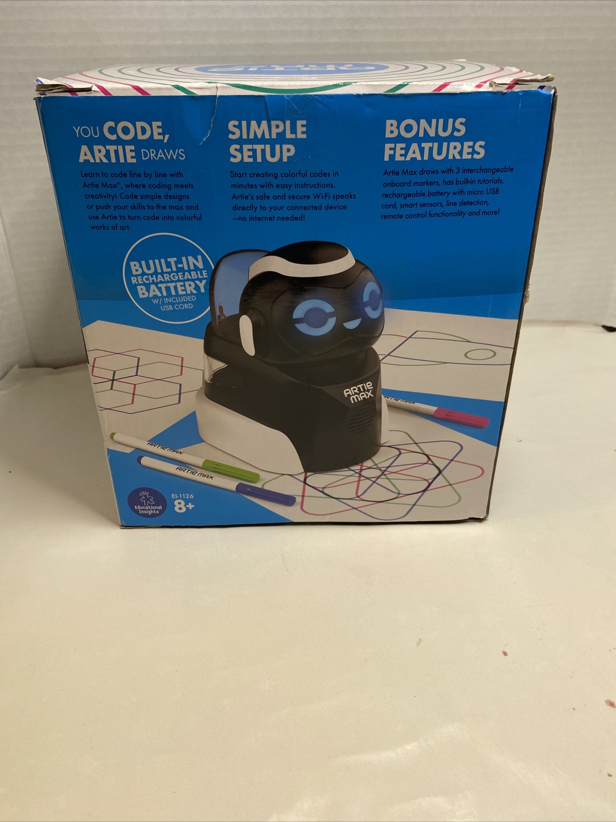 Educational Insights EI-1126 Black White Artie Max the Coding Robot Used