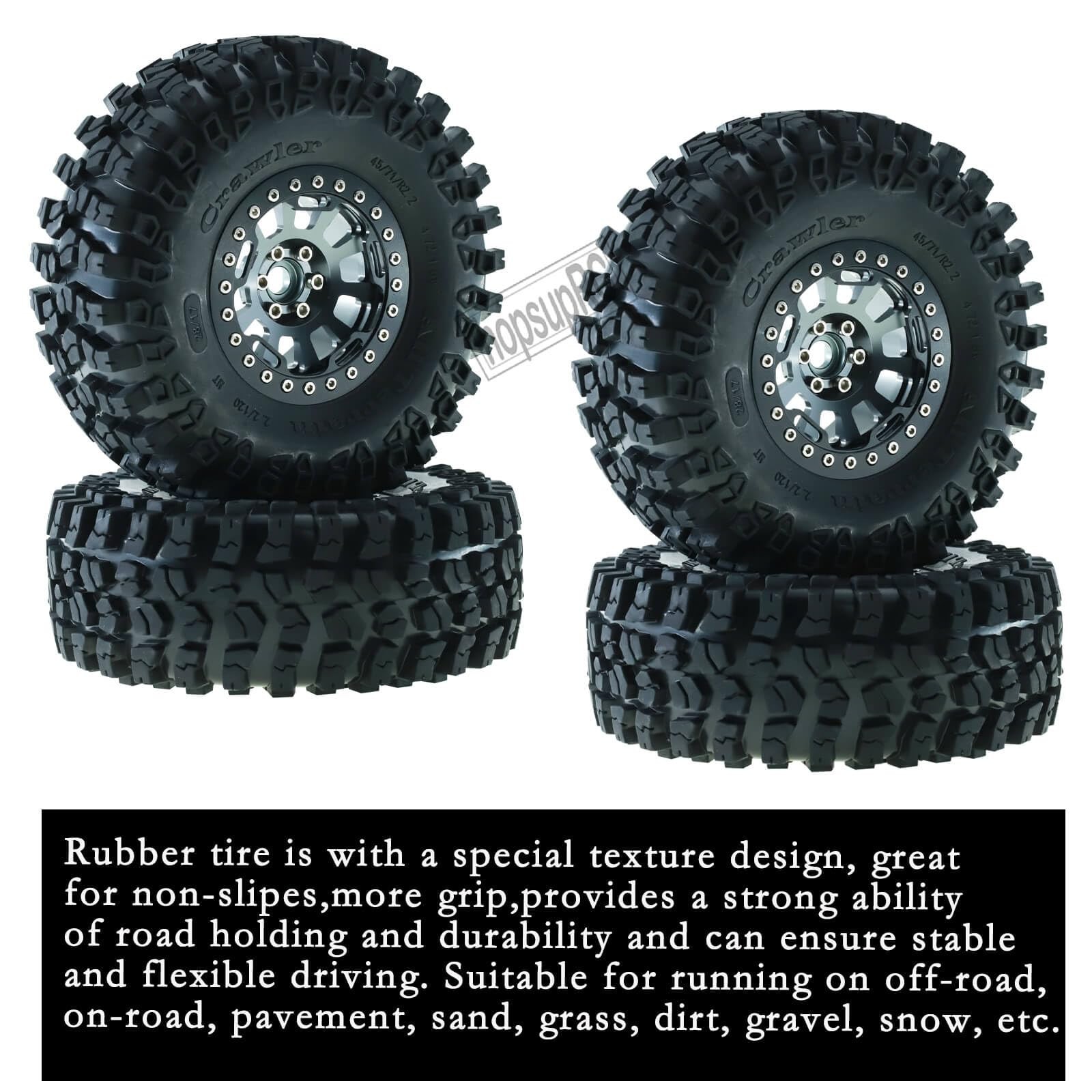 RC 2.2in Tires Tyres & Aluminium 2.2in Beadlock Wheel Rim for 1/10 SCX10 Capr…
