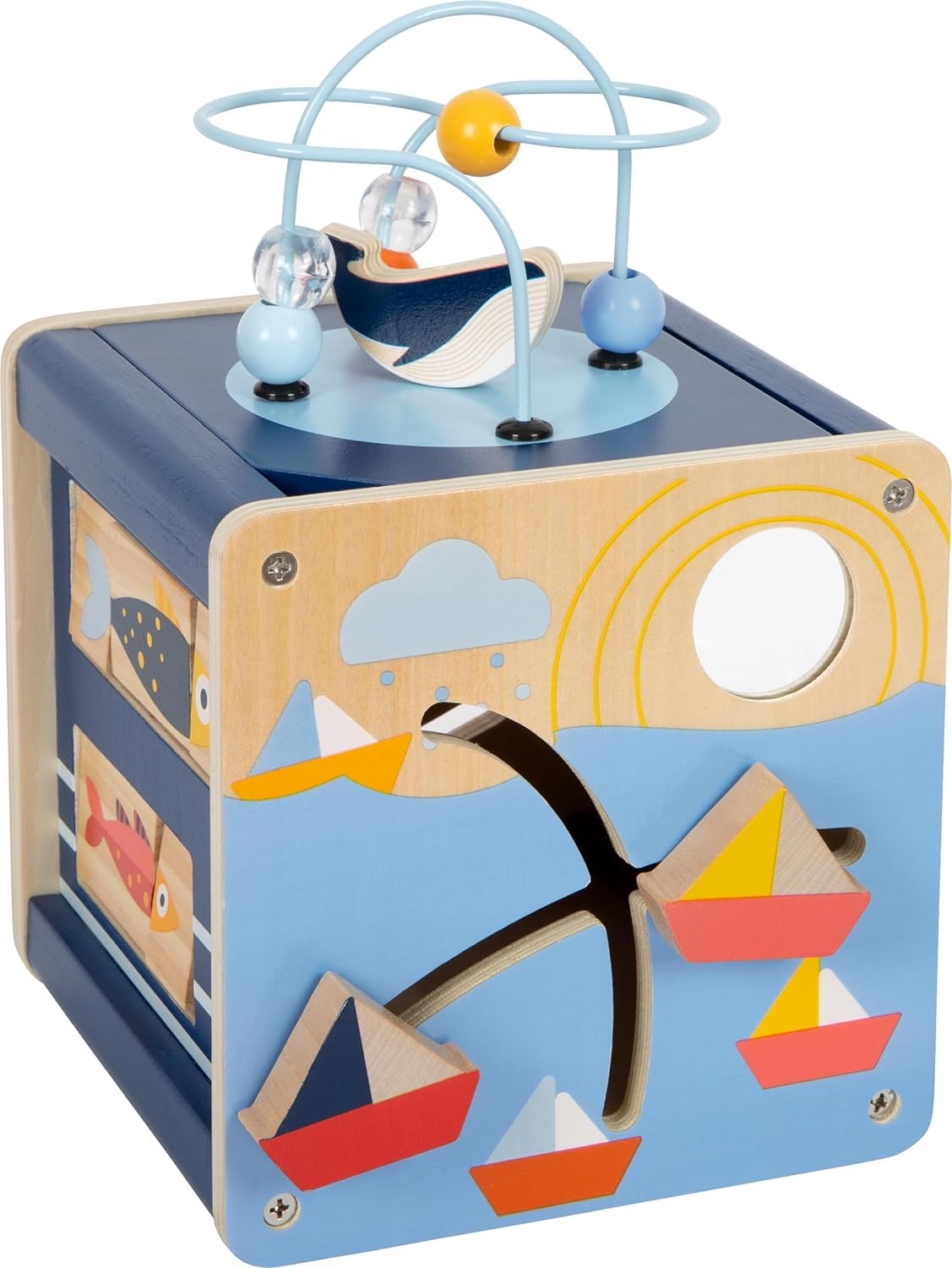 small foot Big Ocean Activity Cube Made of Wood, Maritime Motor Toy for Toddlers