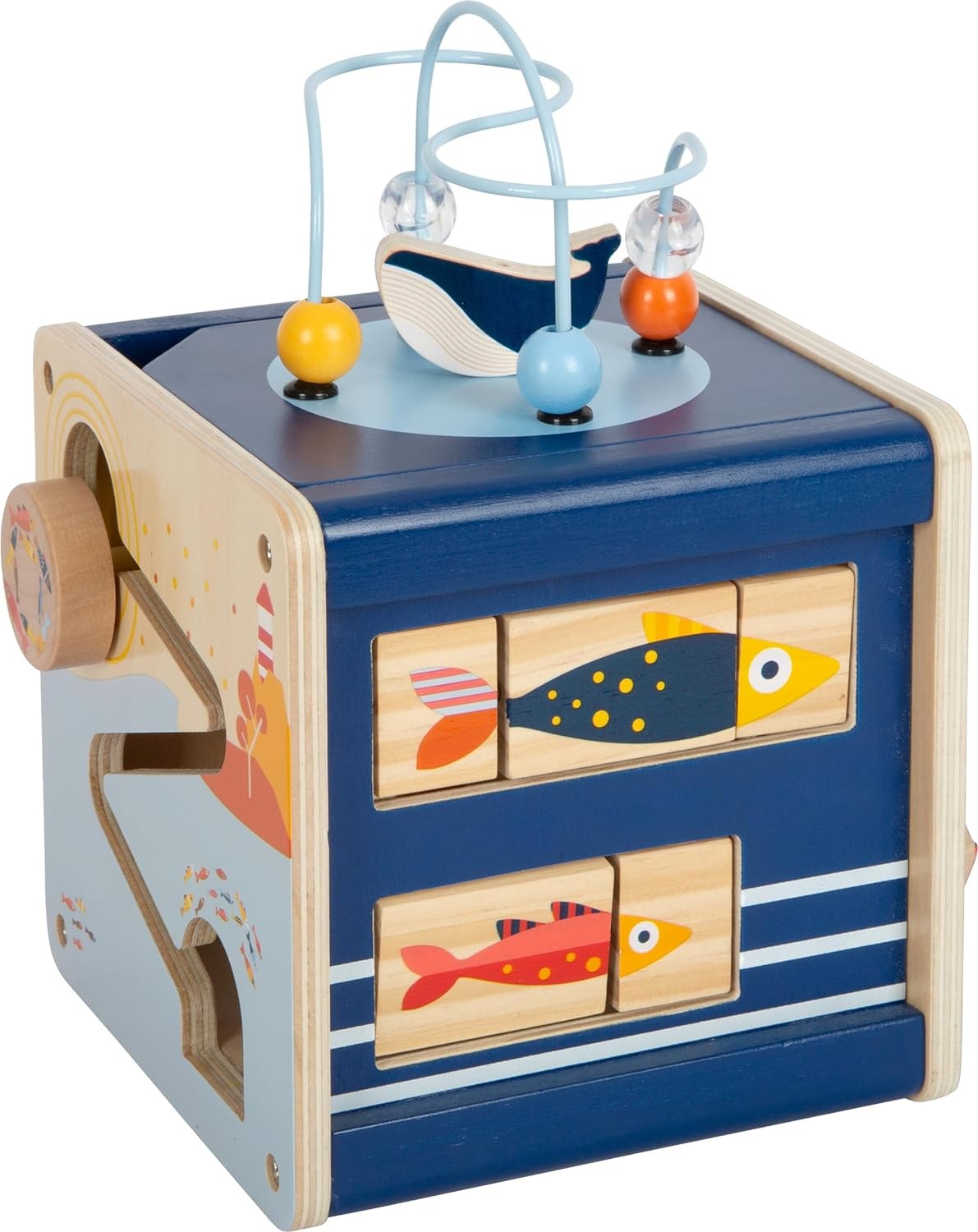 small foot Big Ocean Activity Cube Made of Wood, Maritime Motor Toy for Toddlers