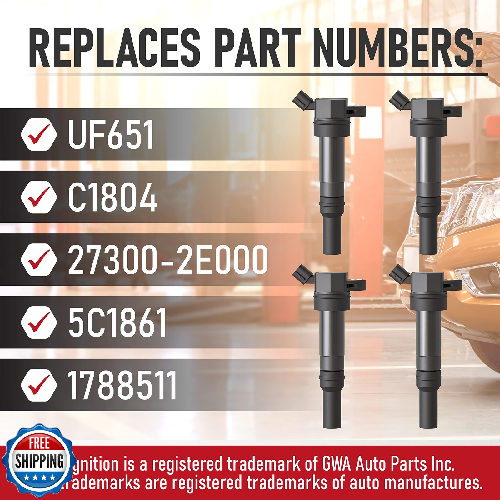 Ignition Coil Pack Set of 4 – Compatible with Hyundai and Kia Vehicles – 1.4L