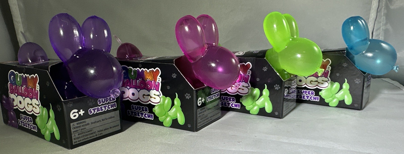 Gummy Balloon Dogs Super Stretchy Toy Blue Pink Purple Green Set Lot Of 4 Needoh