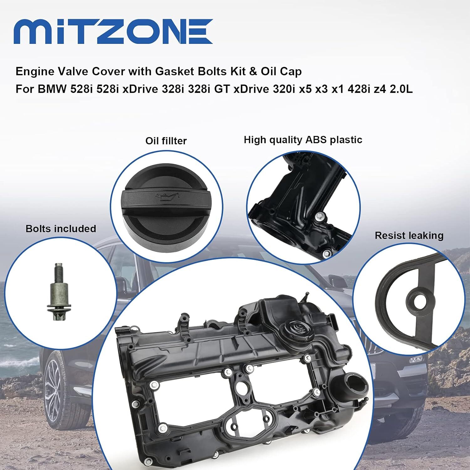 Normal MITZONE N20 Engine Valve Cover with Gasket Bolts Kit, Oil Cap for BMW