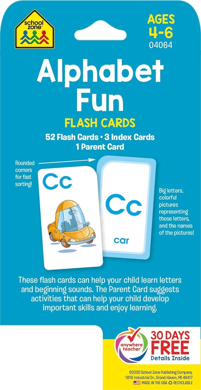 School Zone – Alphabet Fun Flash Cards – Ages 4 to 6, Preschool to Kindergarten